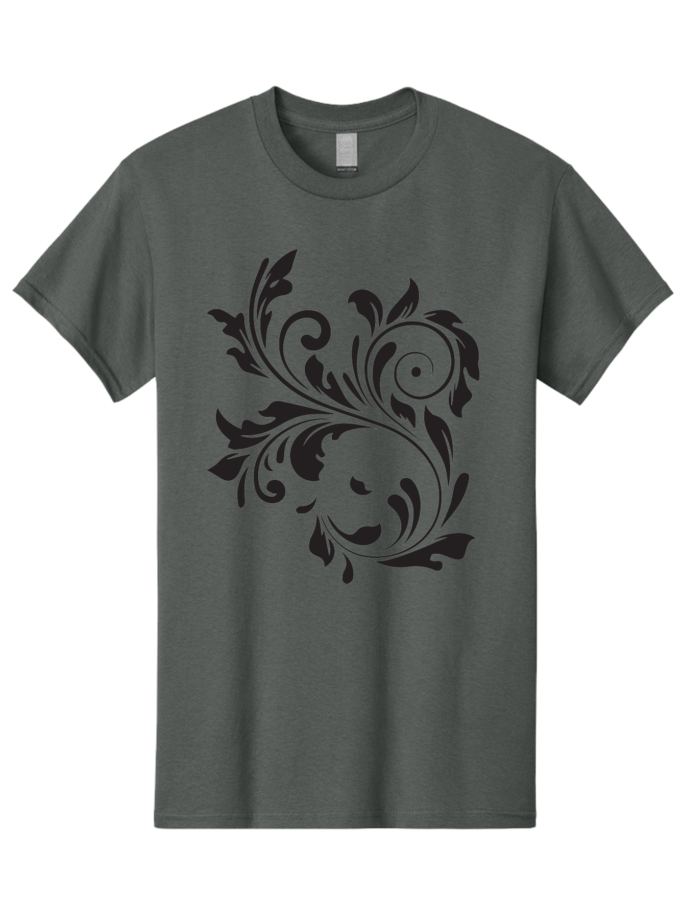 Floral-Design Men'S Graphic Tee, 100% Cotton, Comfortable Casual Summer Wear, Machine Washable, Floral Design, Black Floral, Swirling Leaves, Curved Petals, Artistic Decoration, Elegant Motif, Intricate Pattern, Luxury Decor Aac724