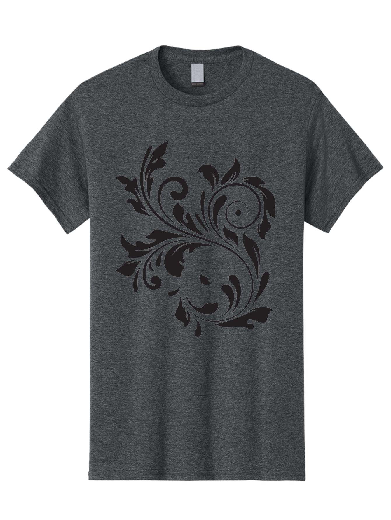 Floral-Design Men'S Graphic Tee, 100% Cotton, Comfortable Casual Summer Wear, Machine Washable, Floral Design, Black Floral, Swirling Leaves, Curved Petals, Artistic Decoration, Elegant Motif, Intricate Pattern, Luxury Decor Aac724