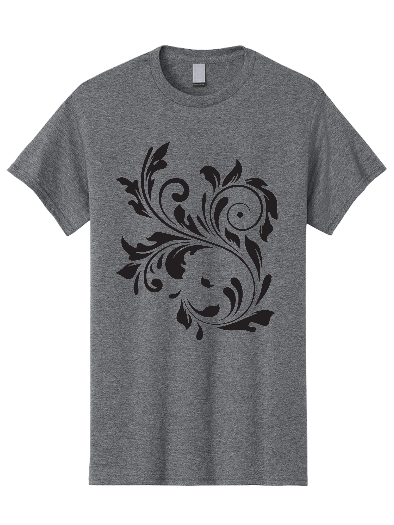 Floral-Design Men'S Graphic Tee, 100% Cotton, Comfortable Casual Summer Wear, Machine Washable, Floral Design, Black Floral, Swirling Leaves, Curved Petals, Artistic Decoration, Elegant Motif, Intricate Pattern, Luxury Decor Aac724