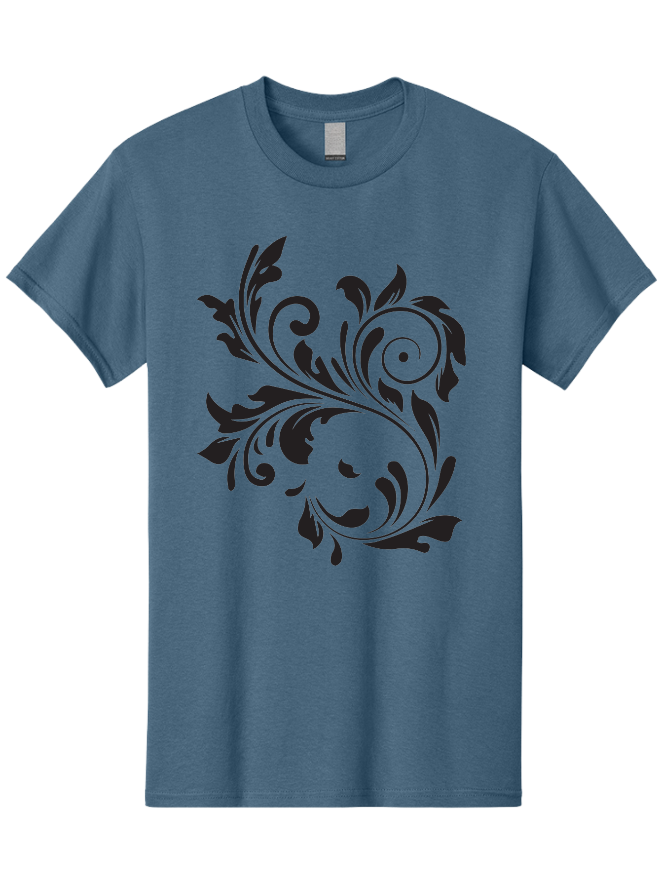 Floral-Design Men'S Graphic Tee, 100% Cotton, Comfortable Casual Summer Wear, Machine Washable, Floral Design, Black Floral, Swirling Leaves, Curved Petals, Artistic Decoration, Elegant Motif, Intricate Pattern, Luxury Decor Aac724