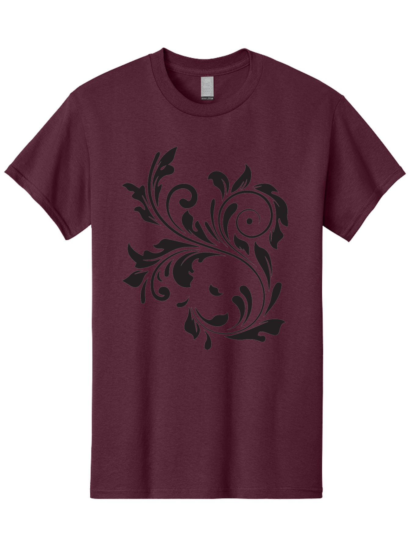 Floral-Design Men'S Graphic Tee, 100% Cotton, Comfortable Casual Summer Wear, Machine Washable, Floral Design, Black Floral, Swirling Leaves, Curved Petals, Artistic Decoration, Elegant Motif, Intricate Pattern, Luxury Decor Aac724