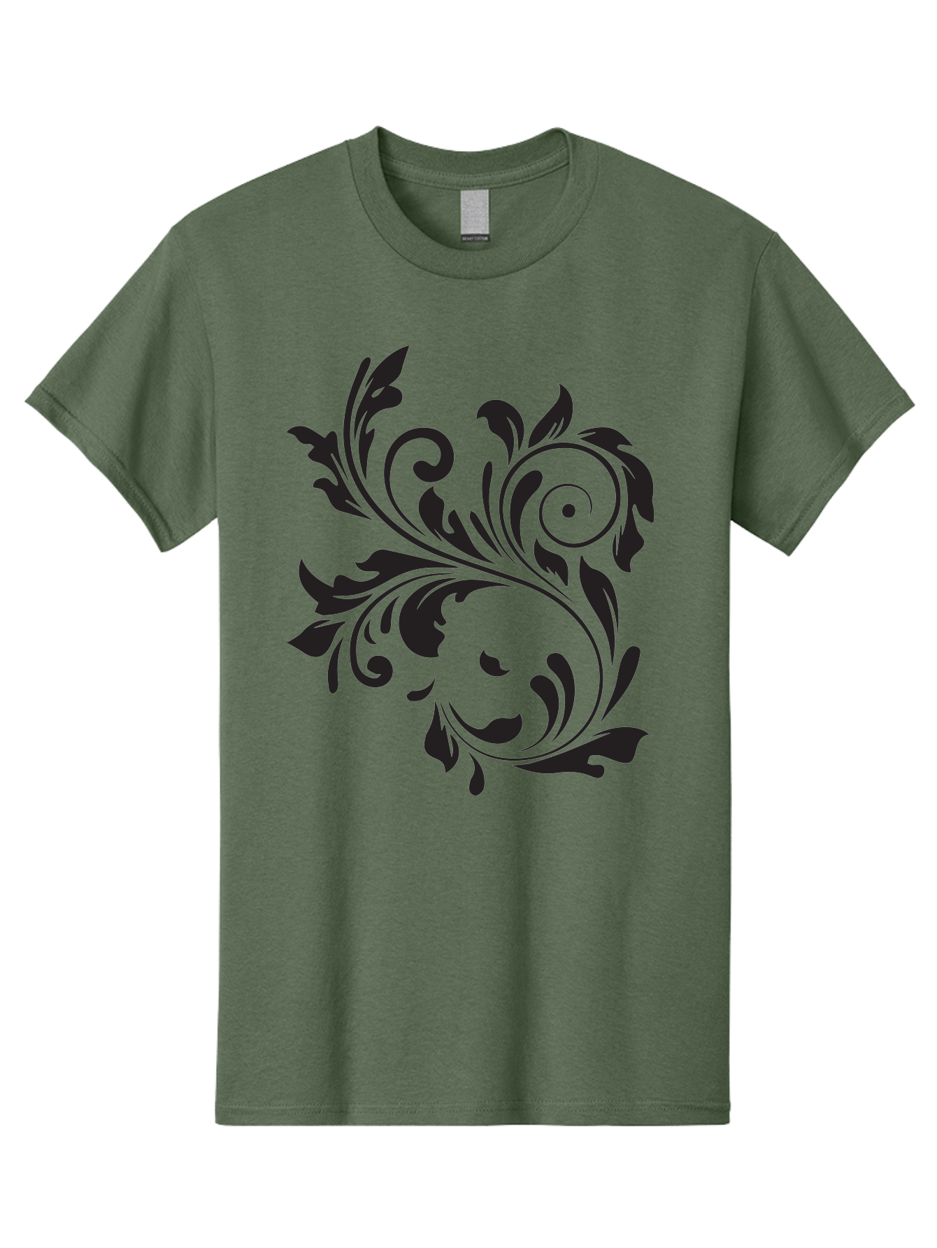 Floral-Design Men'S Graphic Tee, 100% Cotton, Comfortable Casual Summer Wear, Machine Washable, Floral Design, Black Floral, Swirling Leaves, Curved Petals, Artistic Decoration, Elegant Motif, Intricate Pattern, Luxury Decor Aac724