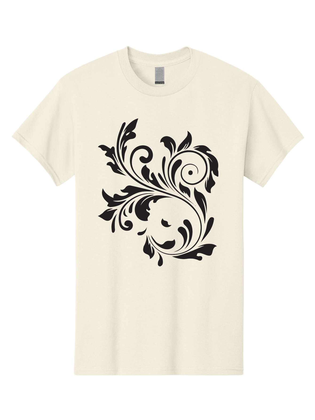 Floral-Design Men'S Graphic Tee, 100% Cotton, Comfortable Casual Summer Wear, Machine Washable, Floral Design, Black Floral, Swirling Leaves, Curved Petals, Artistic Decoration, Elegant Motif, Intricate Pattern, Luxury Decor Aac724