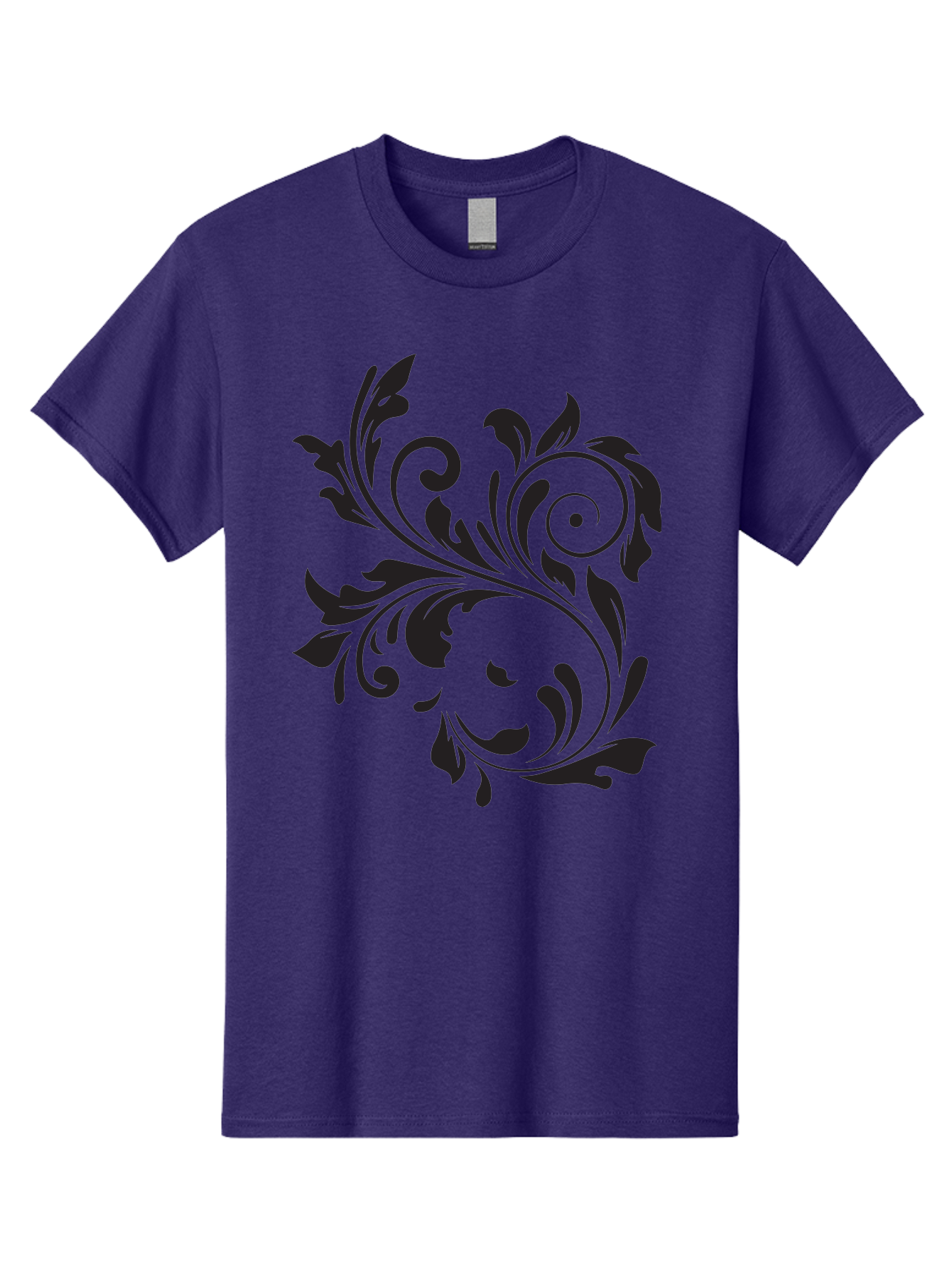 Floral-Design Men'S Graphic Tee, 100% Cotton, Comfortable Casual Summer Wear, Machine Washable, Floral Design, Black Floral, Swirling Leaves, Curved Petals, Artistic Decoration, Elegant Motif, Intricate Pattern, Luxury Decor Aac724