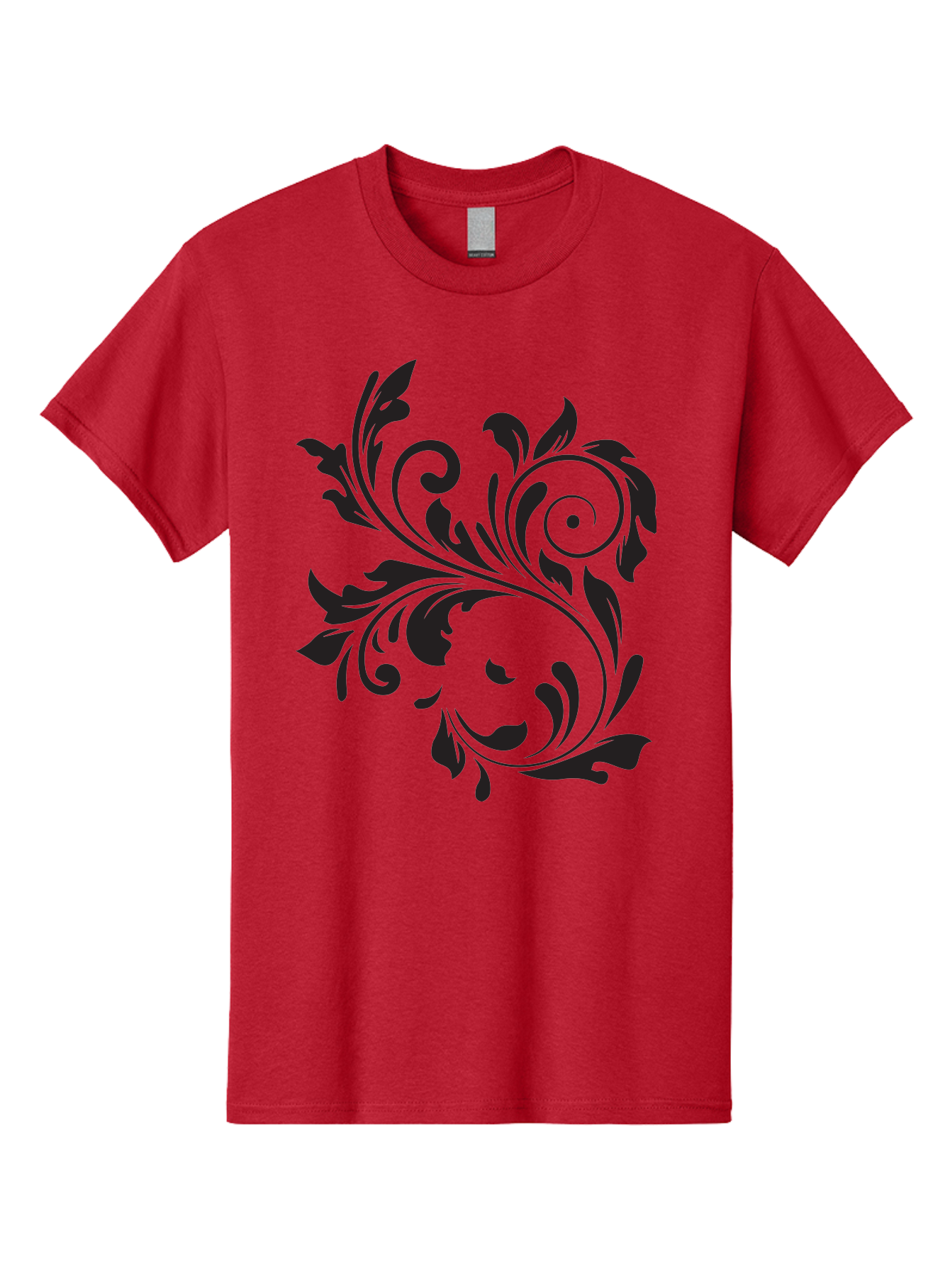 Floral-Design Men'S Graphic Tee, 100% Cotton, Comfortable Casual Summer Wear, Machine Washable, Floral Design, Black Floral, Swirling Leaves, Curved Petals, Artistic Decoration, Elegant Motif, Intricate Pattern, Luxury Decor Aac724