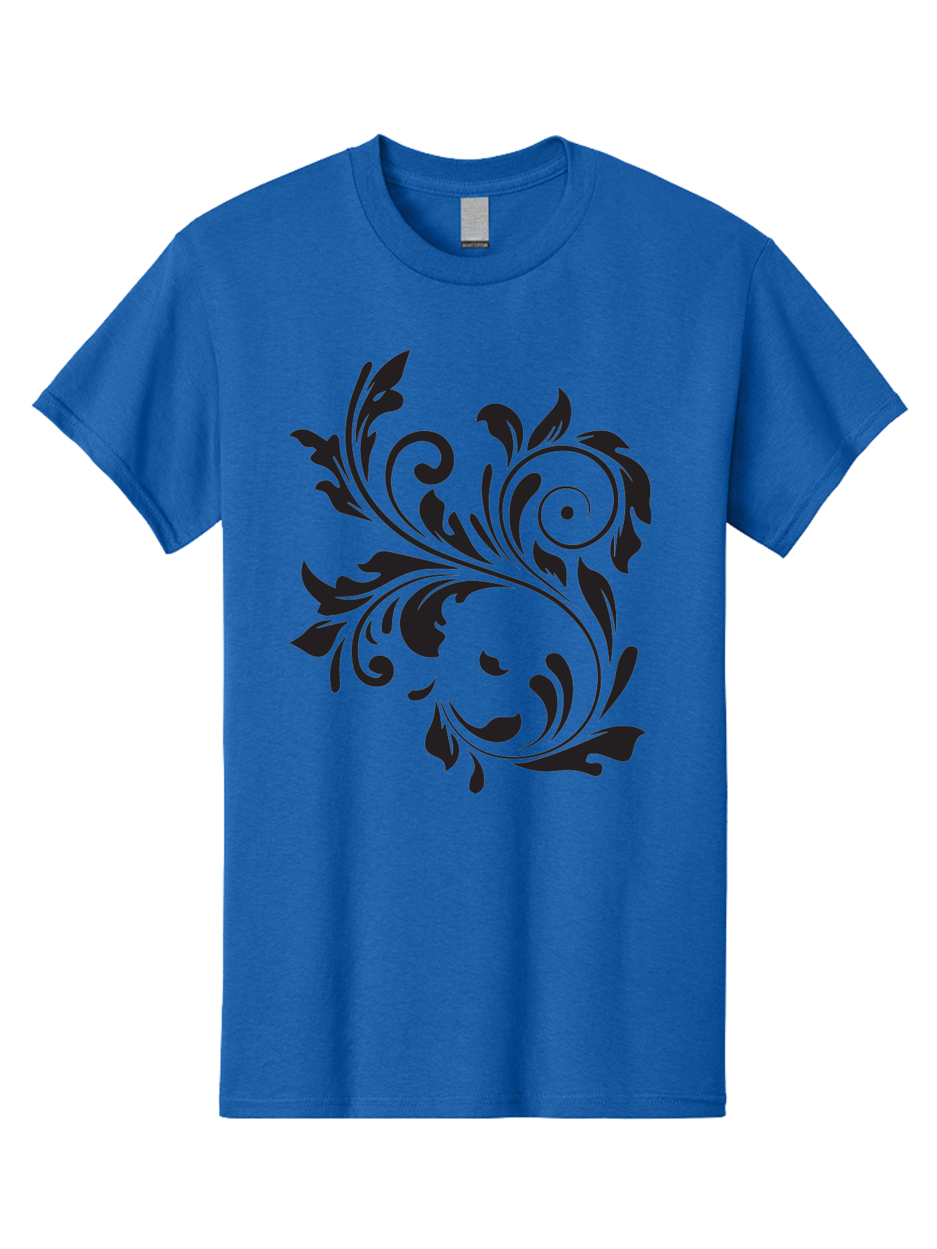 Floral-Design Men'S Graphic Tee, 100% Cotton, Comfortable Casual Summer Wear, Machine Washable, Floral Design, Black Floral, Swirling Leaves, Curved Petals, Artistic Decoration, Elegant Motif, Intricate Pattern, Luxury Decor Aac724