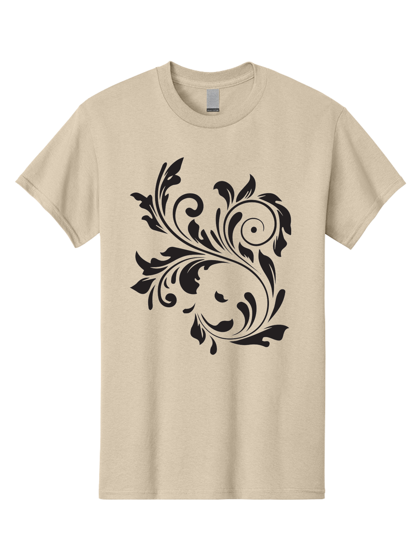 Floral-Design Men'S Graphic Tee, 100% Cotton, Comfortable Casual Summer Wear, Machine Washable, Floral Design, Black Floral, Swirling Leaves, Curved Petals, Artistic Decoration, Elegant Motif, Intricate Pattern, Luxury Decor Aac724