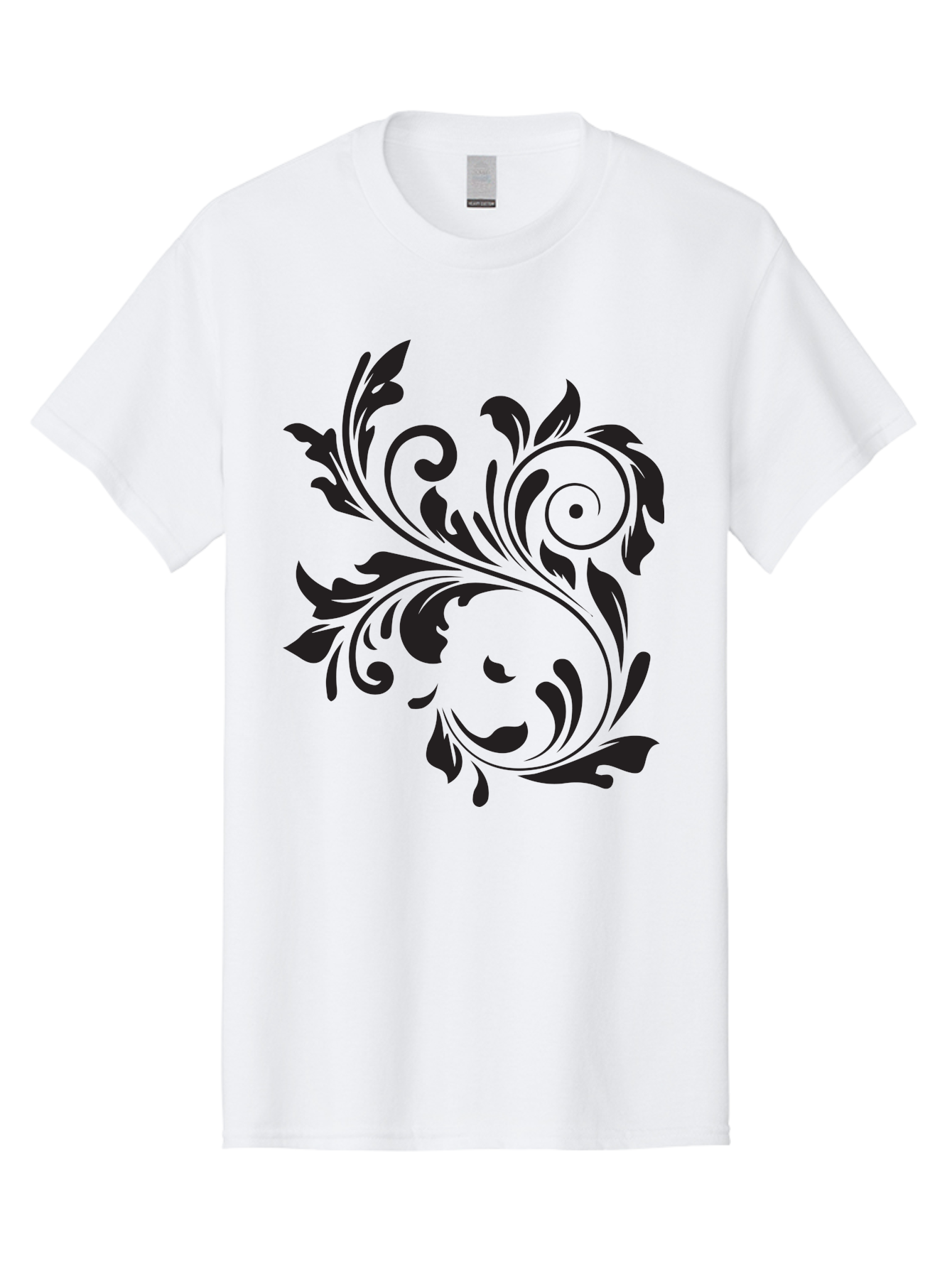 Floral-Design Men'S Graphic Tee, 100% Cotton, Comfortable Casual Summer Wear, Machine Washable, Floral Design, Black Floral, Swirling Leaves, Curved Petals, Artistic Decoration, Elegant Motif, Intricate Pattern, Luxury Decor Aac724