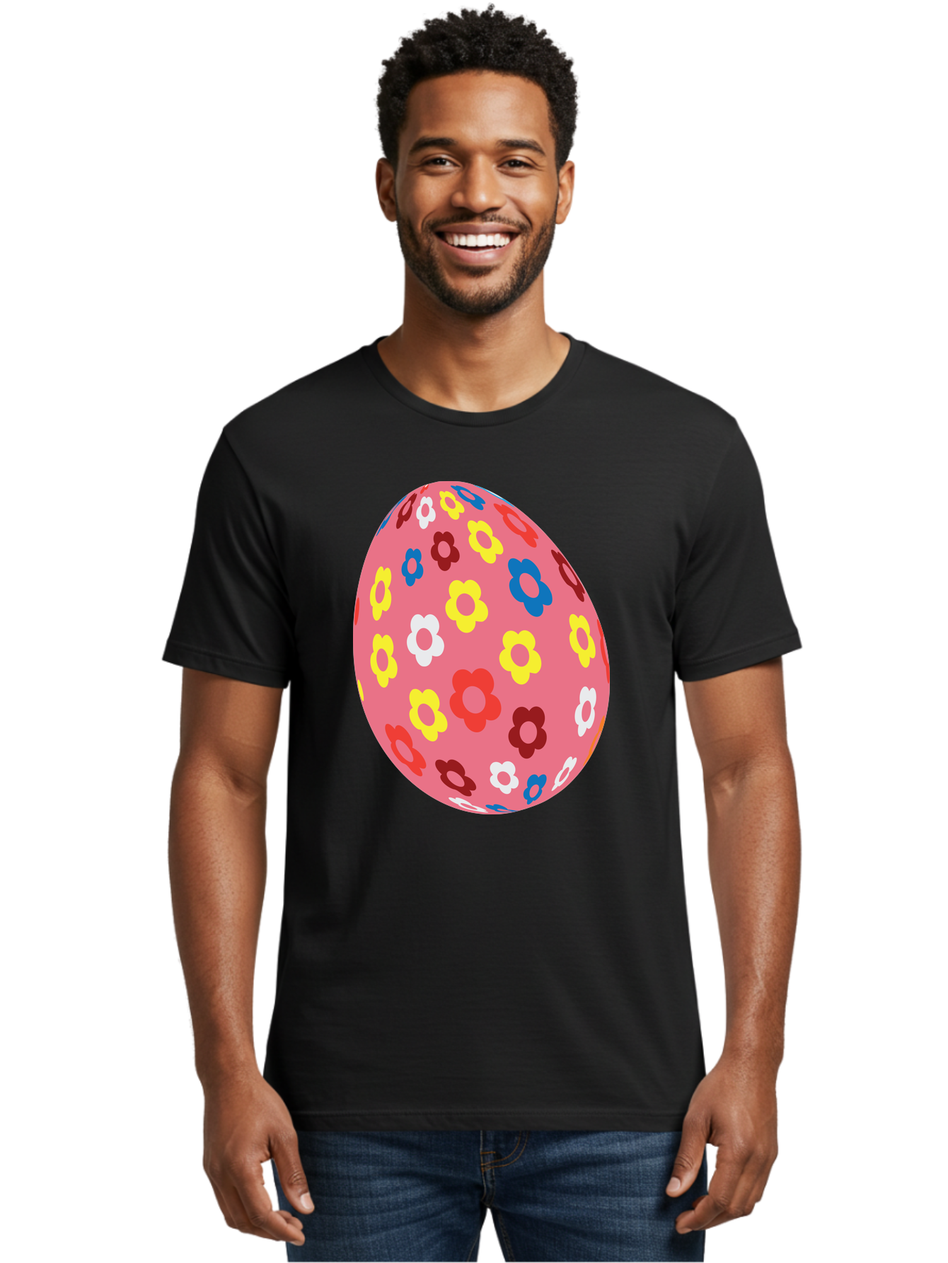 Floral-Easter-Egg-1 Men'S Graphic Tee, 100% Cotton, Comfortable Casual Summer Wear, Machine Washable, Pink Egg, Floral Pattern, Colorful Flowers, Easter Decoration, Spring Theme, Festive Design, Vibrant Colors, Easter Egg, Flower Pattern, Aac725