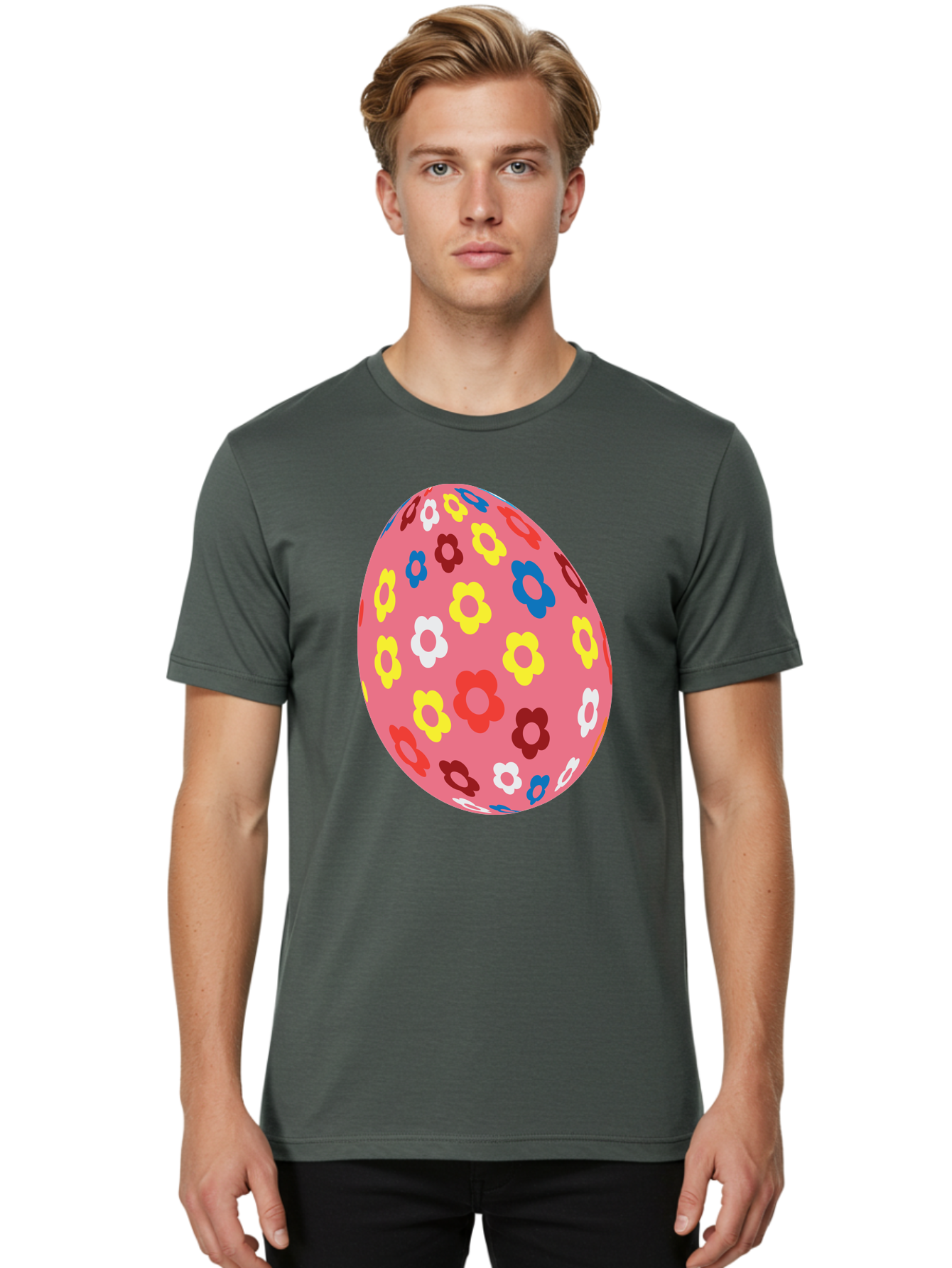 Floral-Easter-Egg-1 Men'S Graphic Tee, 100% Cotton, Comfortable Casual Summer Wear, Machine Washable, Pink Egg, Floral Pattern, Colorful Flowers, Easter Decoration, Spring Theme, Festive Design, Vibrant Colors, Easter Egg, Flower Pattern, Aac725