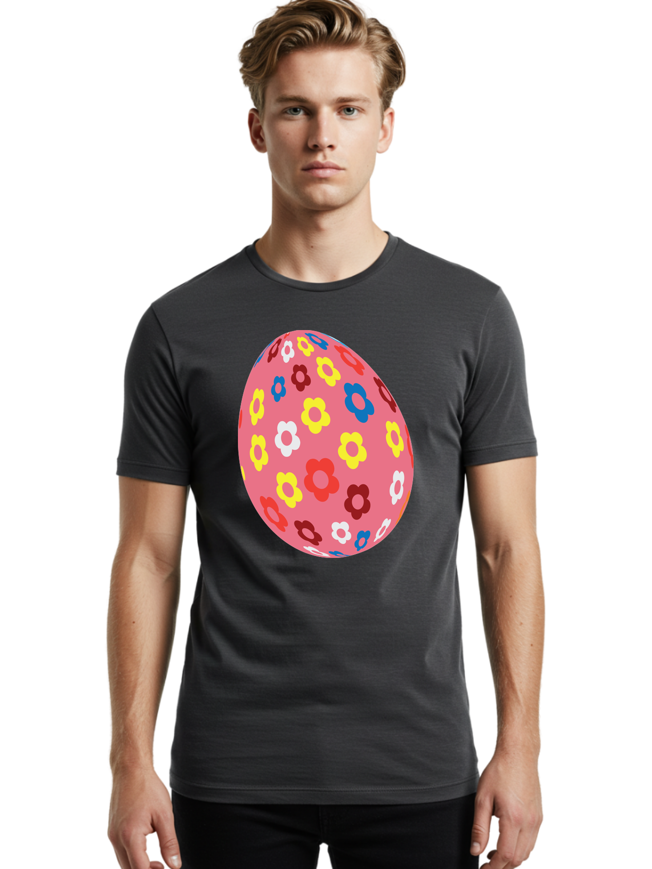 Floral-Easter-Egg-1 Men'S Graphic Tee, 100% Cotton, Comfortable Casual Summer Wear, Machine Washable, Pink Egg, Floral Pattern, Colorful Flowers, Easter Decoration, Spring Theme, Festive Design, Vibrant Colors, Easter Egg, Flower Pattern, Aac725
