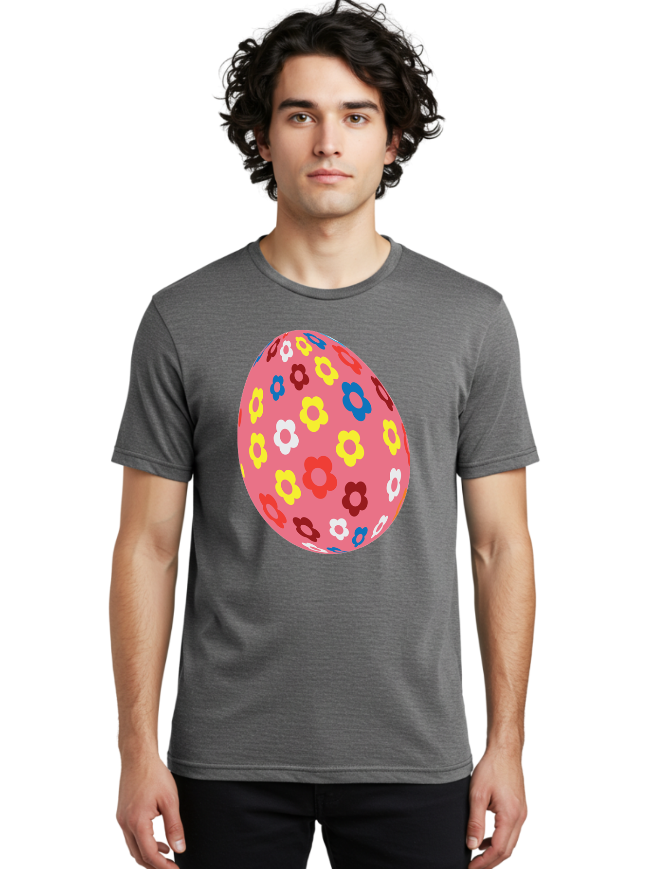 Floral-Easter-Egg-1 Men'S Graphic Tee, 100% Cotton, Comfortable Casual Summer Wear, Machine Washable, Pink Egg, Floral Pattern, Colorful Flowers, Easter Decoration, Spring Theme, Festive Design, Vibrant Colors, Easter Egg, Flower Pattern, Aac725
