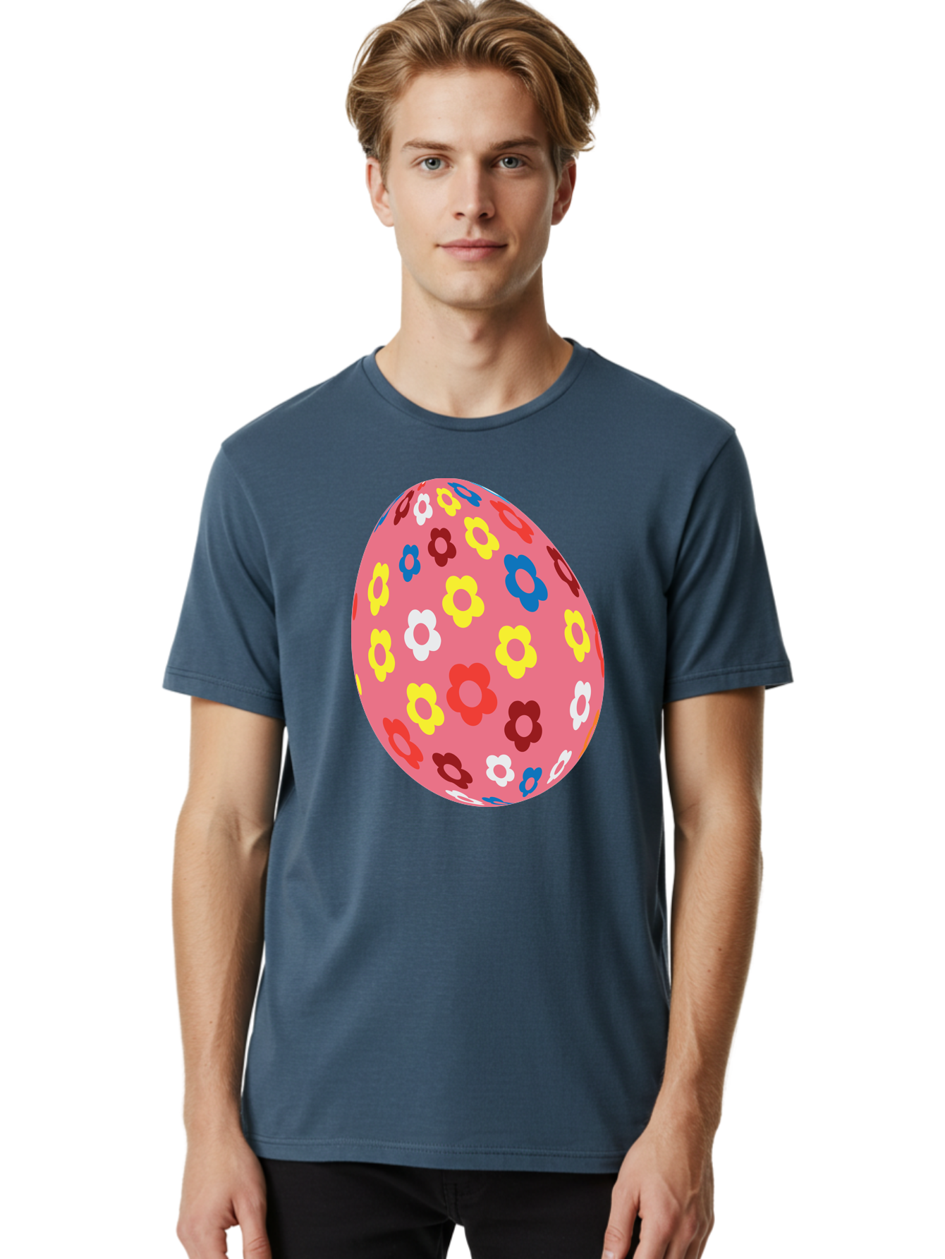 Floral-Easter-Egg-1 Men'S Graphic Tee, 100% Cotton, Comfortable Casual Summer Wear, Machine Washable, Pink Egg, Floral Pattern, Colorful Flowers, Easter Decoration, Spring Theme, Festive Design, Vibrant Colors, Easter Egg, Flower Pattern, Aac725