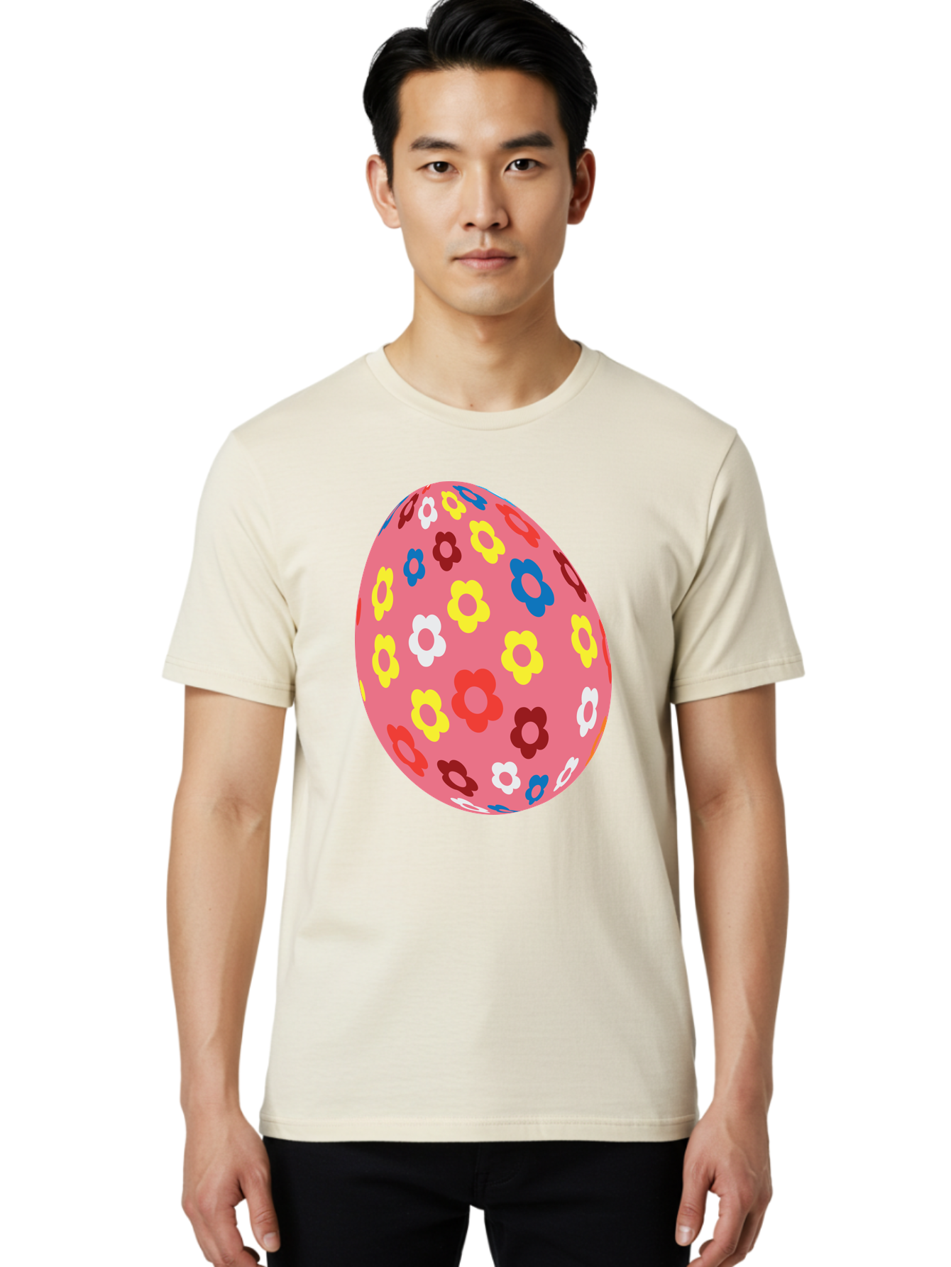 Floral-Easter-Egg-1 Men'S Graphic Tee, 100% Cotton, Comfortable Casual Summer Wear, Machine Washable, Pink Egg, Floral Pattern, Colorful Flowers, Easter Decoration, Spring Theme, Festive Design, Vibrant Colors, Easter Egg, Flower Pattern, Aac725