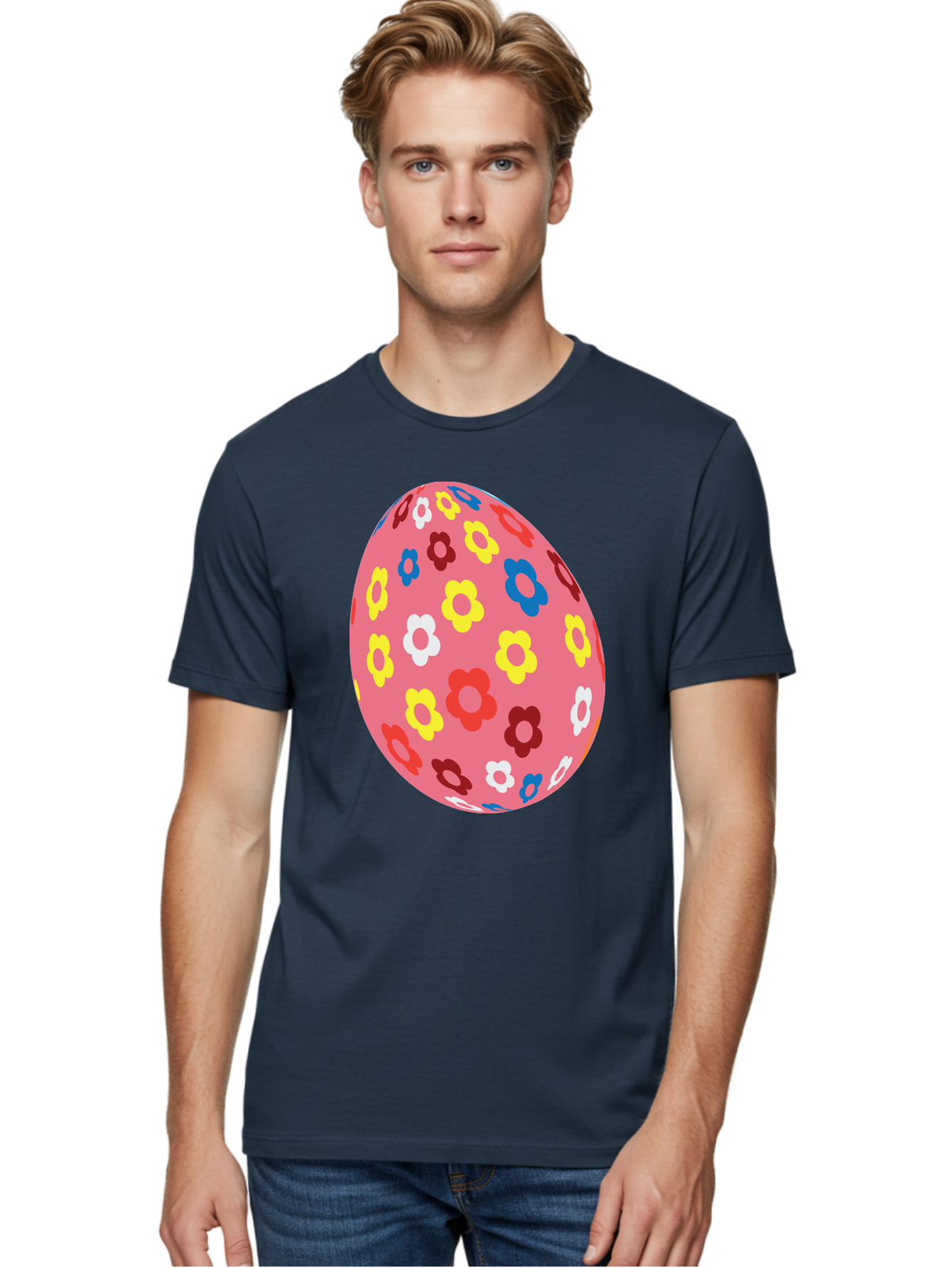 Floral-Easter-Egg-1 Men'S Graphic Tee, 100% Cotton, Comfortable Casual Summer Wear, Machine Washable, Pink Egg, Floral Pattern, Colorful Flowers, Easter Decoration, Spring Theme, Festive Design, Vibrant Colors, Easter Egg, Flower Pattern, Aac725