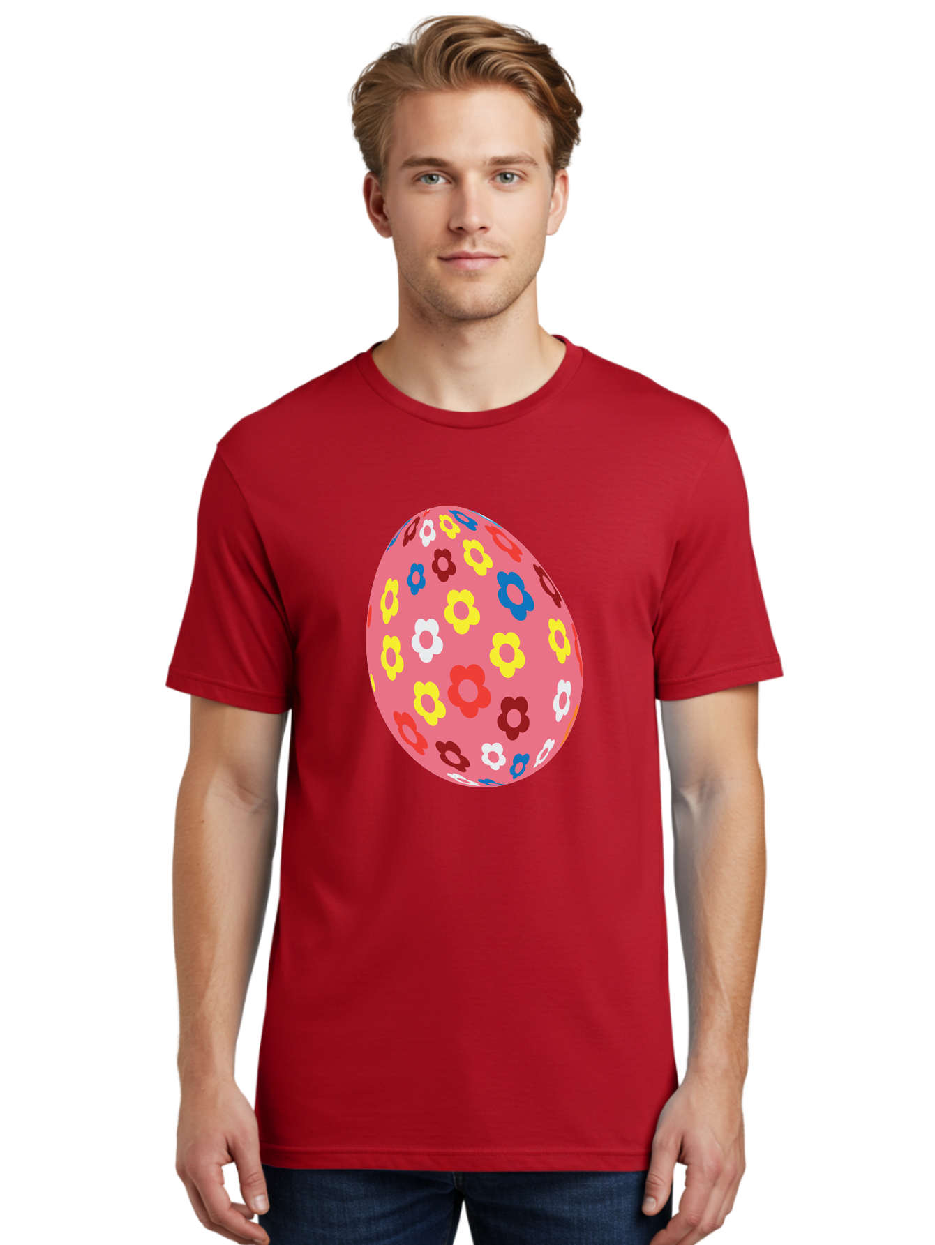Floral-Easter-Egg-1 Men'S Graphic Tee, 100% Cotton, Comfortable Casual Summer Wear, Machine Washable, Pink Egg, Floral Pattern, Colorful Flowers, Easter Decoration, Spring Theme, Festive Design, Vibrant Colors, Easter Egg, Flower Pattern, Aac725