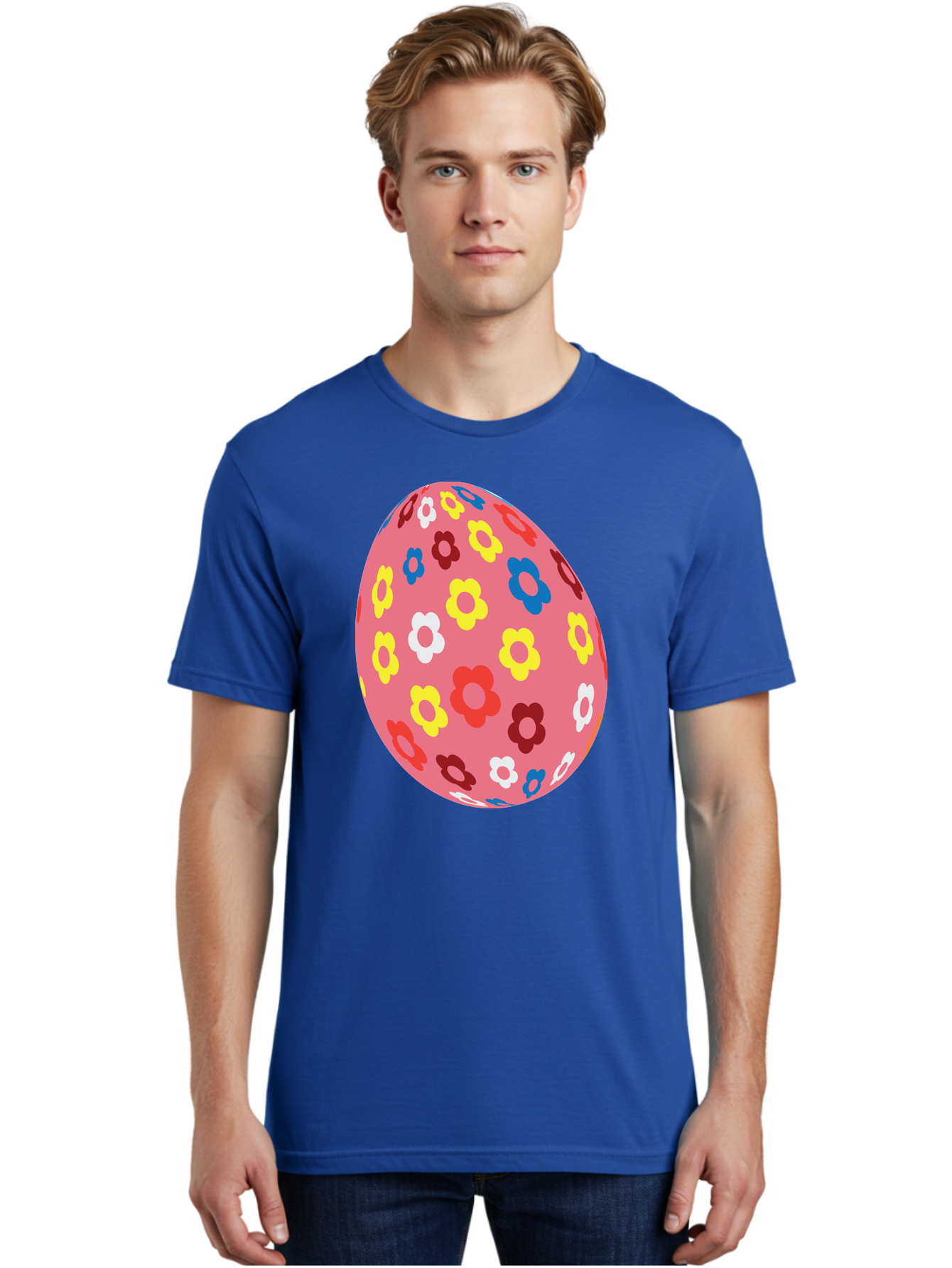 Floral-Easter-Egg-1 Men'S Graphic Tee, 100% Cotton, Comfortable Casual Summer Wear, Machine Washable, Pink Egg, Floral Pattern, Colorful Flowers, Easter Decoration, Spring Theme, Festive Design, Vibrant Colors, Easter Egg, Flower Pattern, Aac725