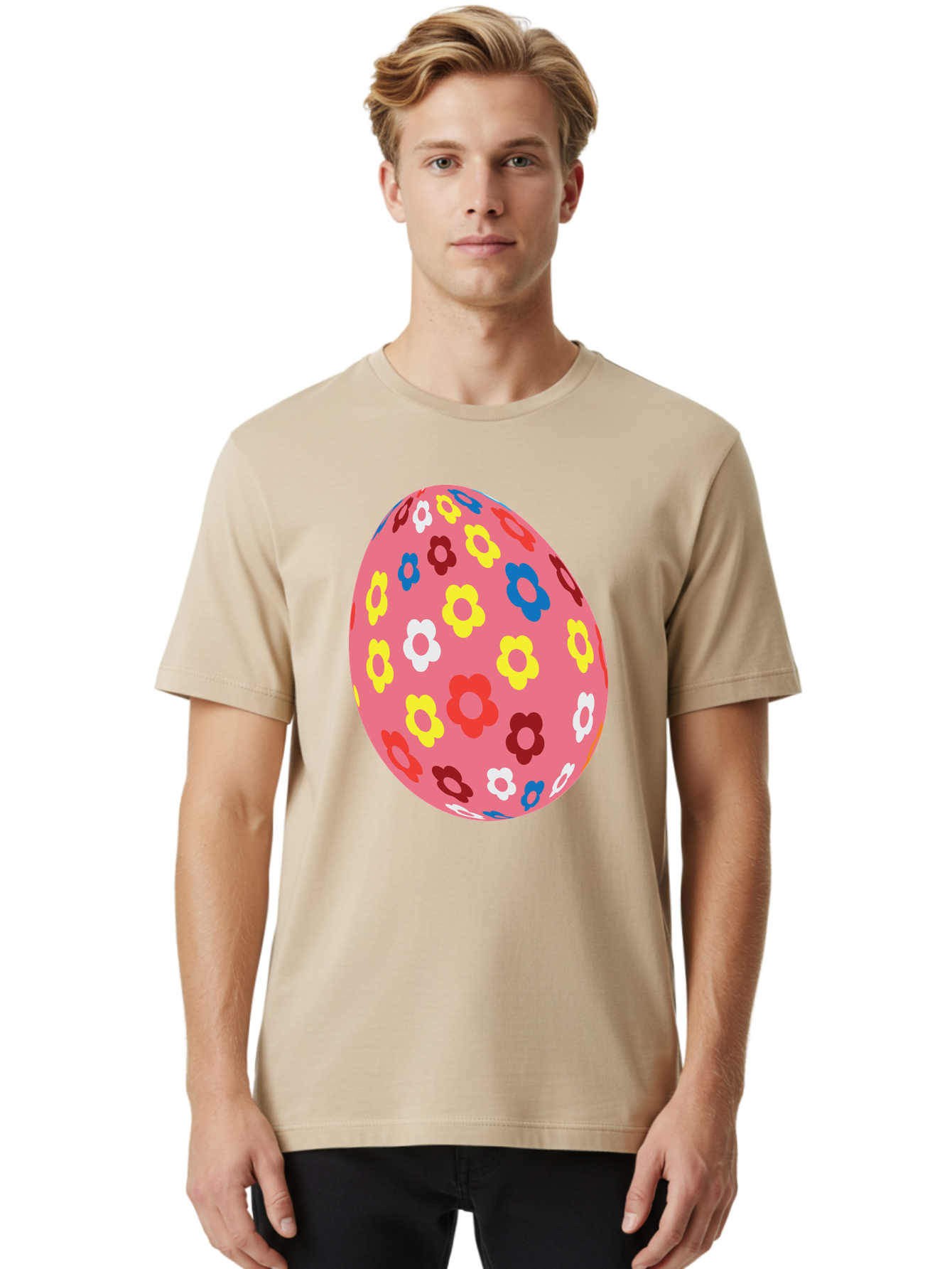 Floral-Easter-Egg-1 Men'S Graphic Tee, 100% Cotton, Comfortable Casual Summer Wear, Machine Washable, Pink Egg, Floral Pattern, Colorful Flowers, Easter Decoration, Spring Theme, Festive Design, Vibrant Colors, Easter Egg, Flower Pattern, Aac725