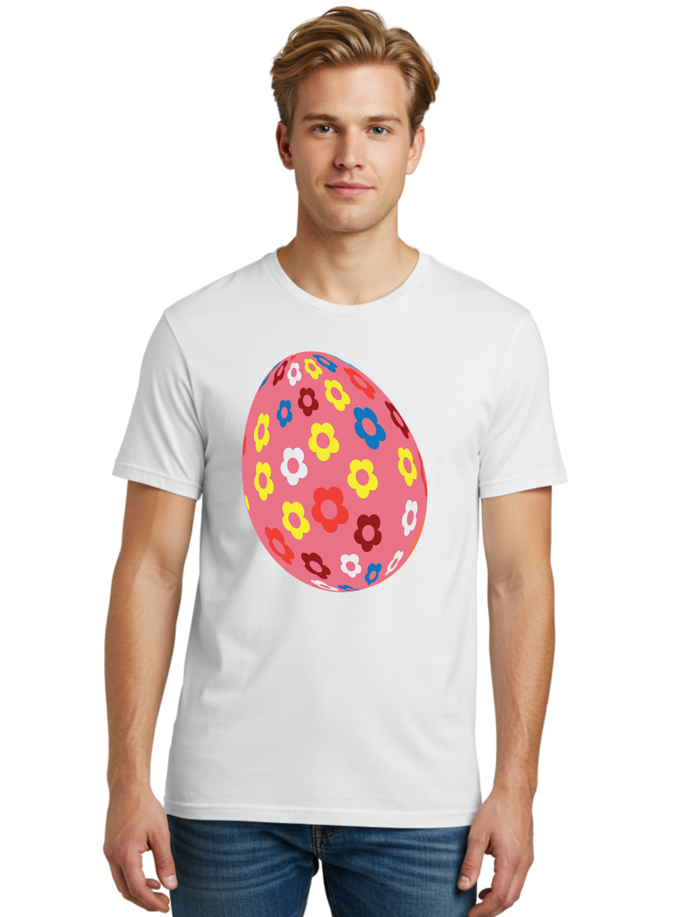 Floral-Easter-Egg-1 Men'S Graphic Tee, 100% Cotton, Comfortable Casual Summer Wear, Machine Washable, Pink Egg, Floral Pattern, Colorful Flowers, Easter Decoration, Spring Theme, Festive Design, Vibrant Colors, Easter Egg, Flower Pattern, Aac725