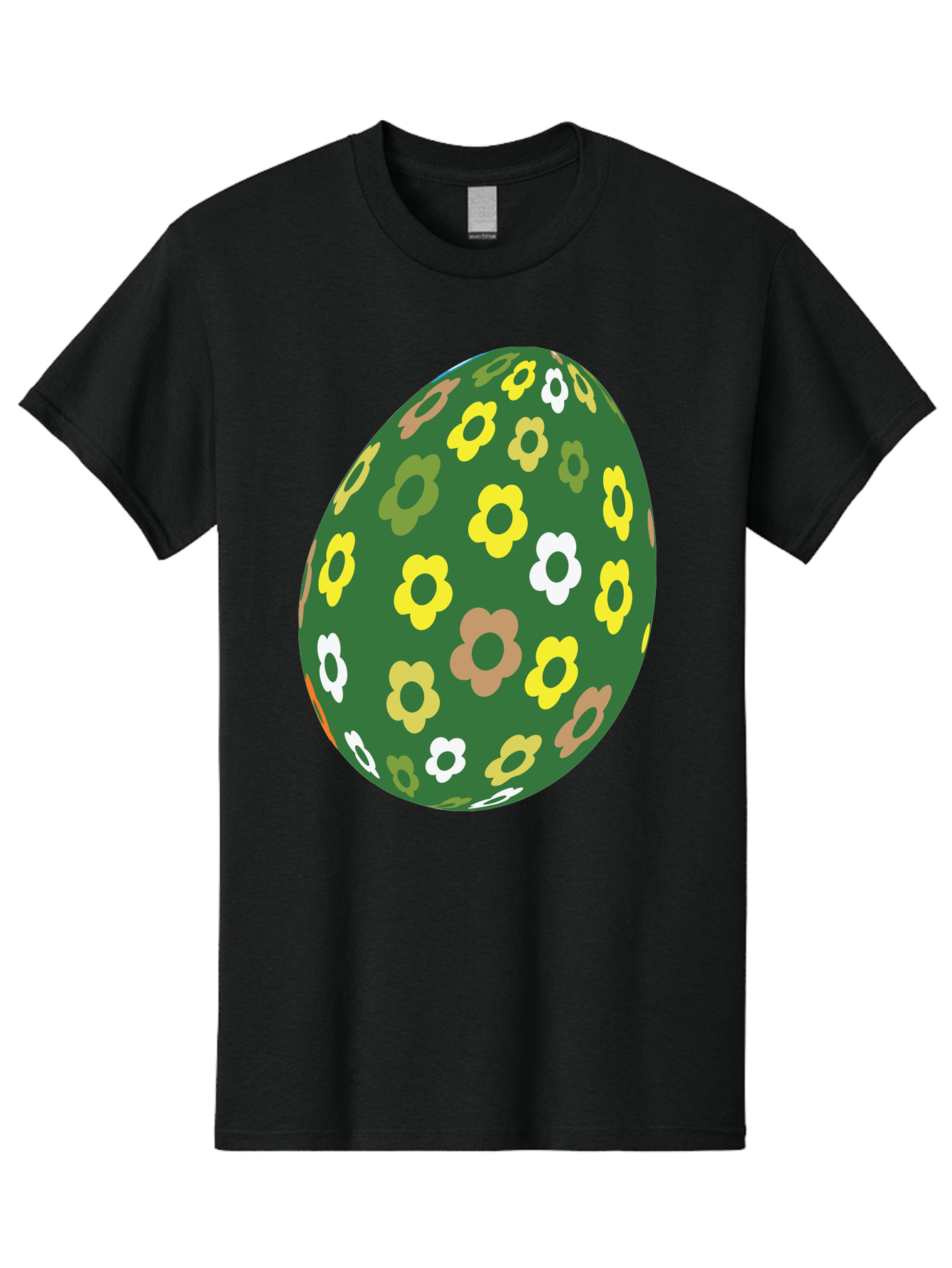 Floral-Easter-Egg-2 Men'S Graphic Tee, 100% Cotton, Comfortable Casual Summer Wear, Machine Washable, Easter Egg, Floral Pattern, Yellow Flowers, White Flowers, Green Egg, Easter Decoration, Spring Theme, Festive Design, Colorful Graphic, Aac726