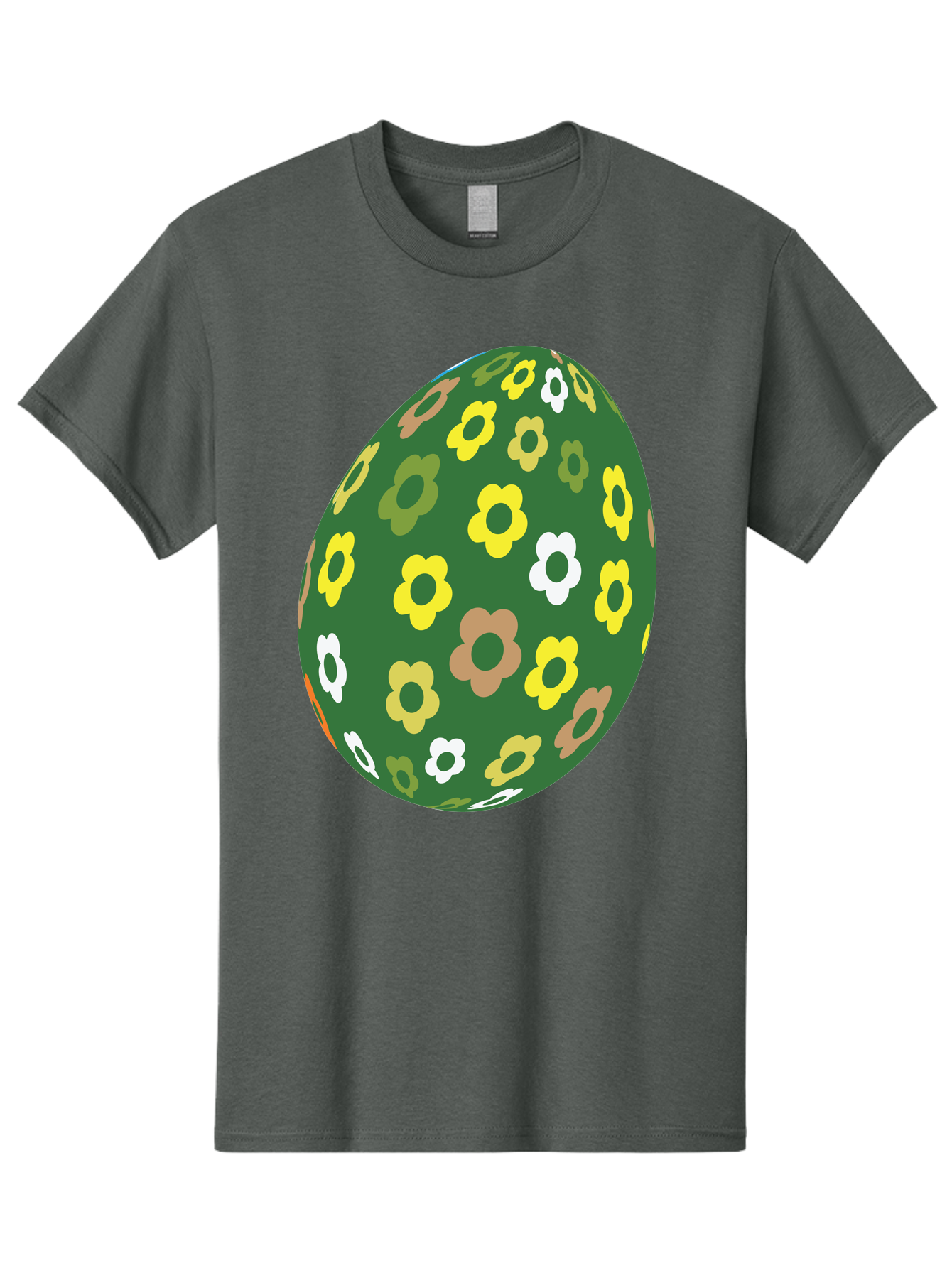 Floral-Easter-Egg-2 Men'S Graphic Tee, 100% Cotton, Comfortable Casual Summer Wear, Machine Washable, Easter Egg, Floral Pattern, Yellow Flowers, White Flowers, Green Egg, Easter Decoration, Spring Theme, Festive Design, Colorful Graphic, Aac726
