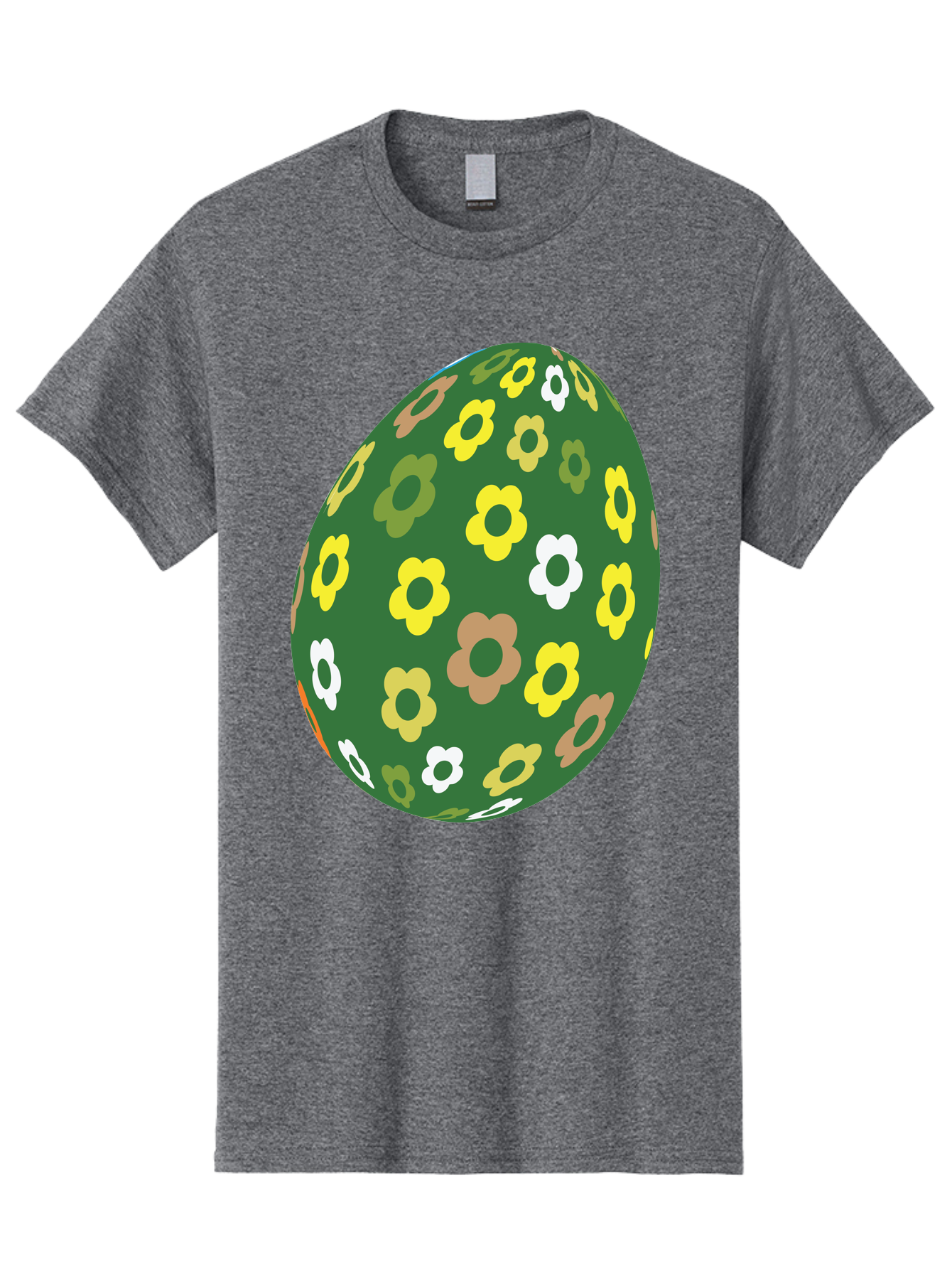 Floral-Easter-Egg-2 Men'S Graphic Tee, 100% Cotton, Comfortable Casual Summer Wear, Machine Washable, Easter Egg, Floral Pattern, Yellow Flowers, White Flowers, Green Egg, Easter Decoration, Spring Theme, Festive Design, Colorful Graphic, Aac726