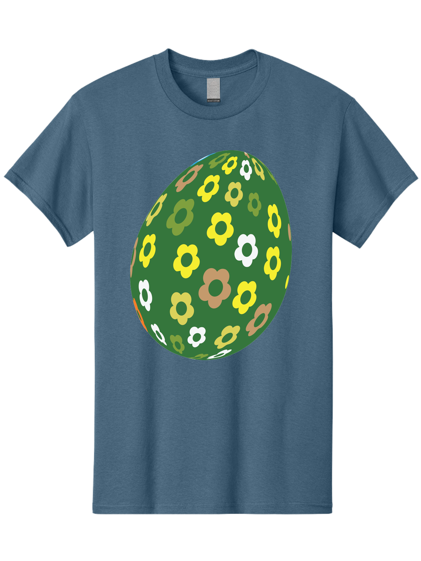 Floral-Easter-Egg-2 Men'S Graphic Tee, 100% Cotton, Comfortable Casual Summer Wear, Machine Washable, Easter Egg, Floral Pattern, Yellow Flowers, White Flowers, Green Egg, Easter Decoration, Spring Theme, Festive Design, Colorful Graphic, Aac726