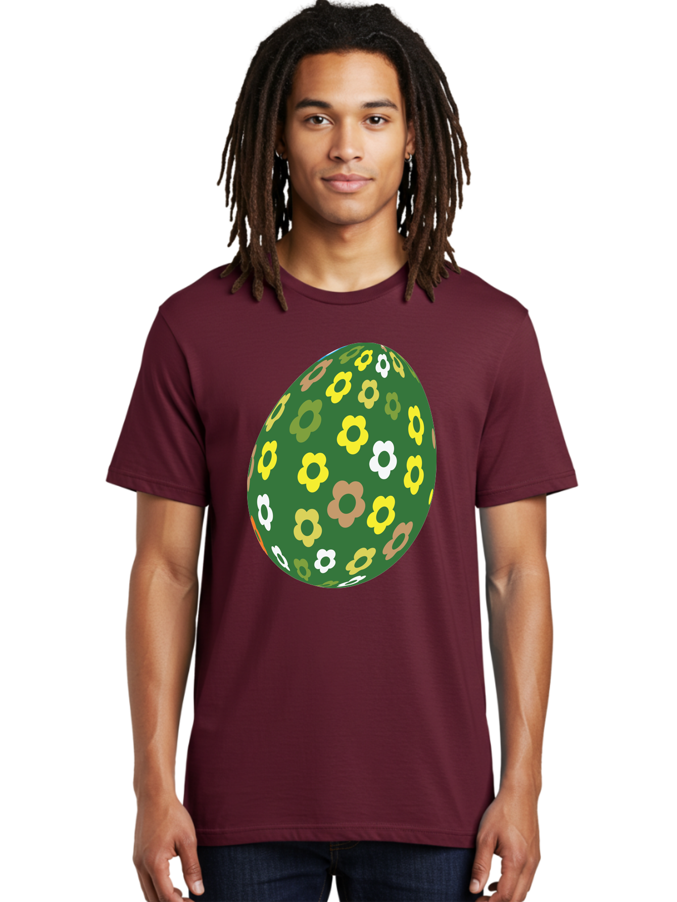 Floral-Easter-Egg-2 Men'S Graphic Tee, 100% Cotton, Comfortable Casual Summer Wear, Machine Washable, Easter Egg, Floral Pattern, Yellow Flowers, White Flowers, Green Egg, Easter Decoration, Spring Theme, Festive Design, Colorful Graphic, Aac726