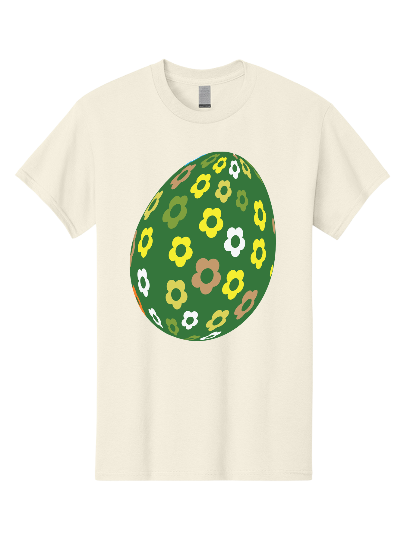 Floral-Easter-Egg-2 Men'S Graphic Tee, 100% Cotton, Comfortable Casual Summer Wear, Machine Washable, Easter Egg, Floral Pattern, Yellow Flowers, White Flowers, Green Egg, Easter Decoration, Spring Theme, Festive Design, Colorful Graphic, Aac726