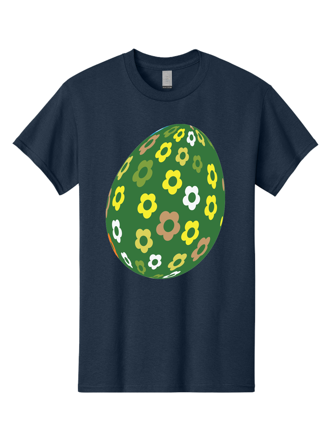 Floral-Easter-Egg-2 Men'S Graphic Tee, 100% Cotton, Comfortable Casual Summer Wear, Machine Washable, Easter Egg, Floral Pattern, Yellow Flowers, White Flowers, Green Egg, Easter Decoration, Spring Theme, Festive Design, Colorful Graphic, Aac726