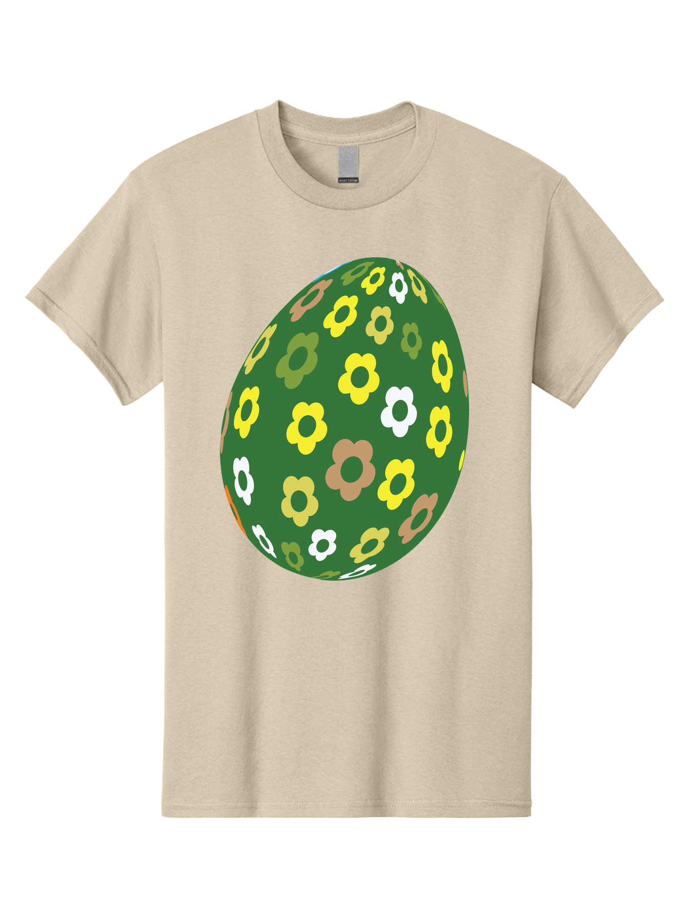 Floral-Easter-Egg-2 Men'S Graphic Tee, 100% Cotton, Comfortable Casual Summer Wear, Machine Washable, Easter Egg, Floral Pattern, Yellow Flowers, White Flowers, Green Egg, Easter Decoration, Spring Theme, Festive Design, Colorful Graphic, Aac726