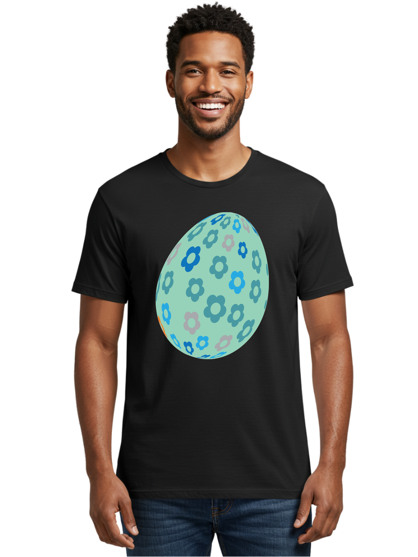 Floral-Easter-Egg-3 Men'S Graphic Tee, 100% Cotton, Comfortable Casual Summer Wear, Machine Washable, Blue Flowers, Pastel Colors, Floral Pattern, Easter Egg, Spring Theme, Decorative Design, Digital Illustration Aac727