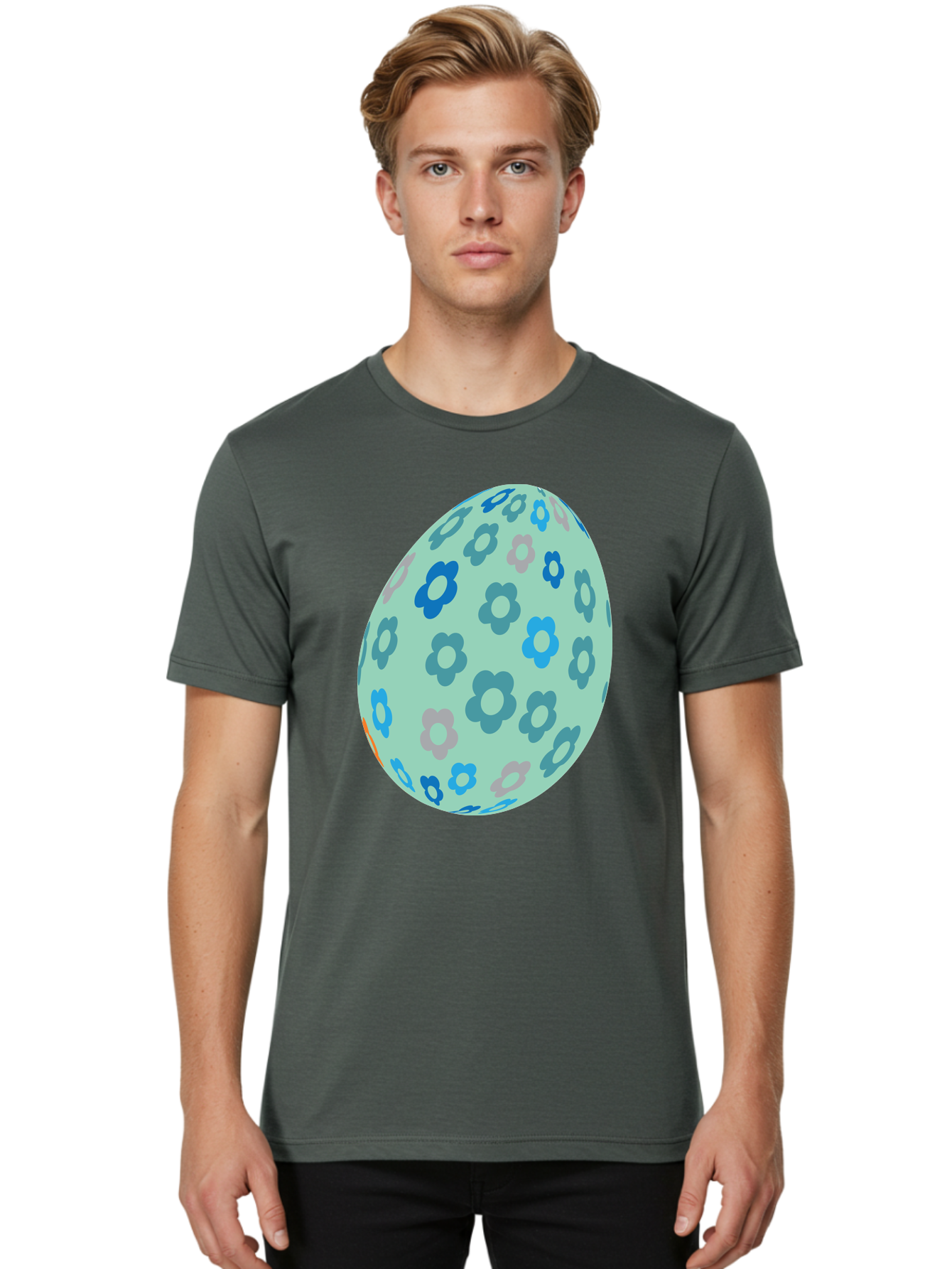 Floral-Easter-Egg-3 Men'S Graphic Tee, 100% Cotton, Comfortable Casual Summer Wear, Machine Washable, Blue Flowers, Pastel Colors, Floral Pattern, Easter Egg, Spring Theme, Decorative Design, Digital Illustration Aac727