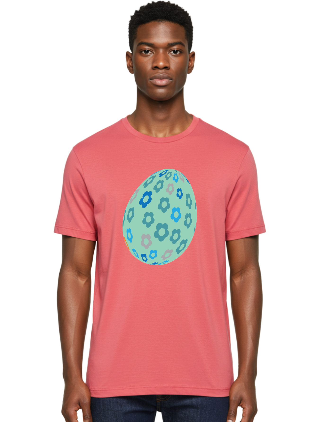 Floral-Easter-Egg-3 Men'S Graphic Tee, 100% Cotton, Comfortable Casual Summer Wear, Machine Washable, Blue Flowers, Pastel Colors, Floral Pattern, Easter Egg, Spring Theme, Decorative Design, Digital Illustration Aac727