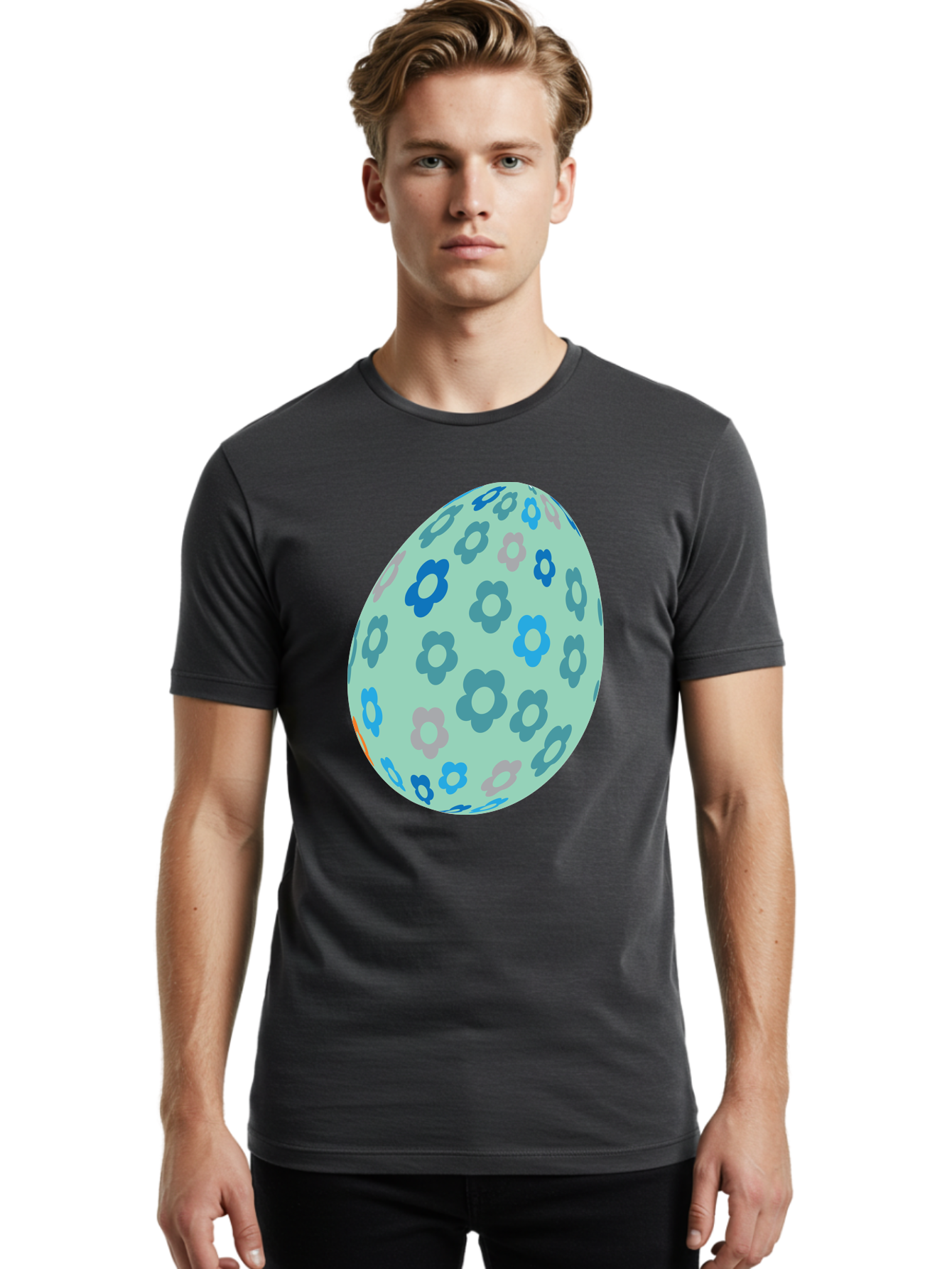 Floral-Easter-Egg-3 Men'S Graphic Tee, 100% Cotton, Comfortable Casual Summer Wear, Machine Washable, Blue Flowers, Pastel Colors, Floral Pattern, Easter Egg, Spring Theme, Decorative Design, Digital Illustration Aac727