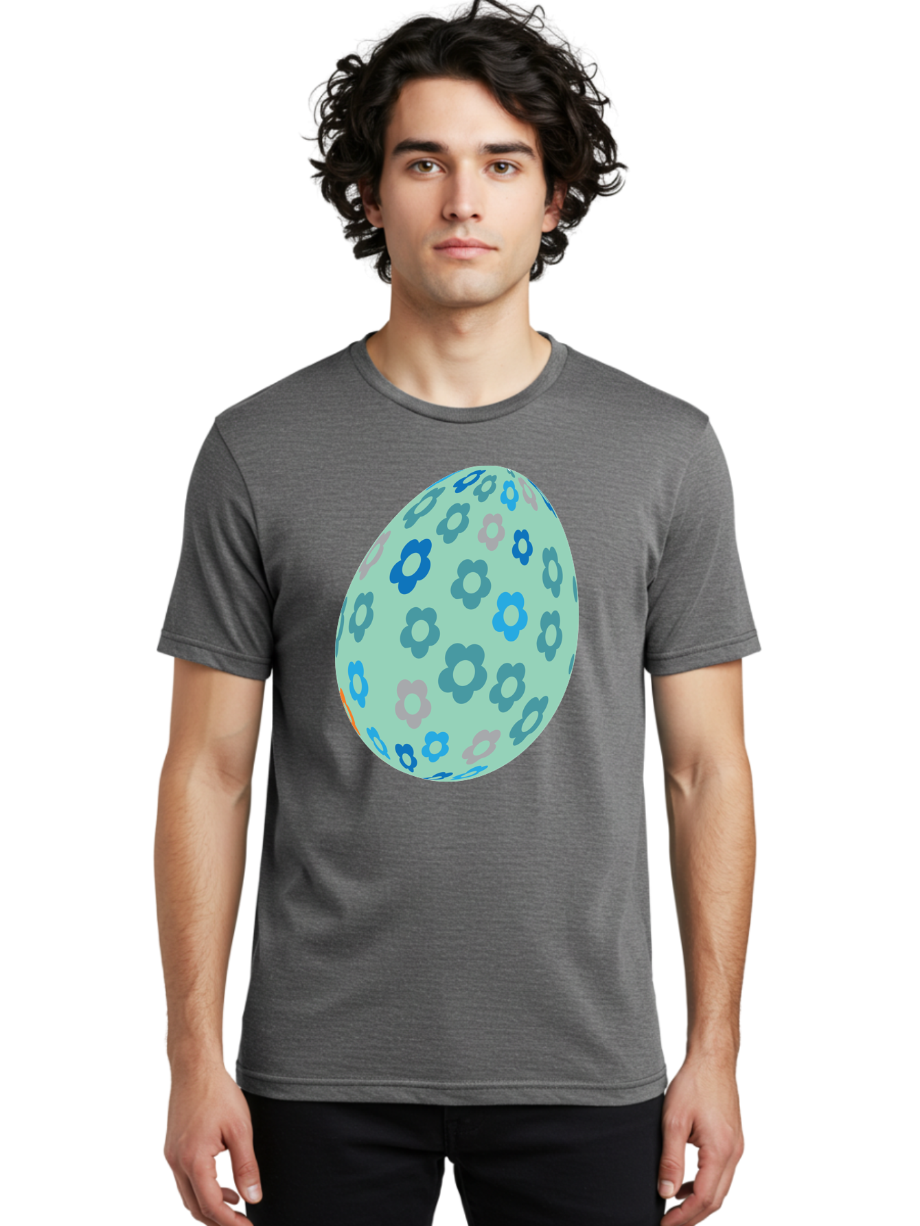 Floral-Easter-Egg-3 Men'S Graphic Tee, 100% Cotton, Comfortable Casual Summer Wear, Machine Washable, Blue Flowers, Pastel Colors, Floral Pattern, Easter Egg, Spring Theme, Decorative Design, Digital Illustration Aac727