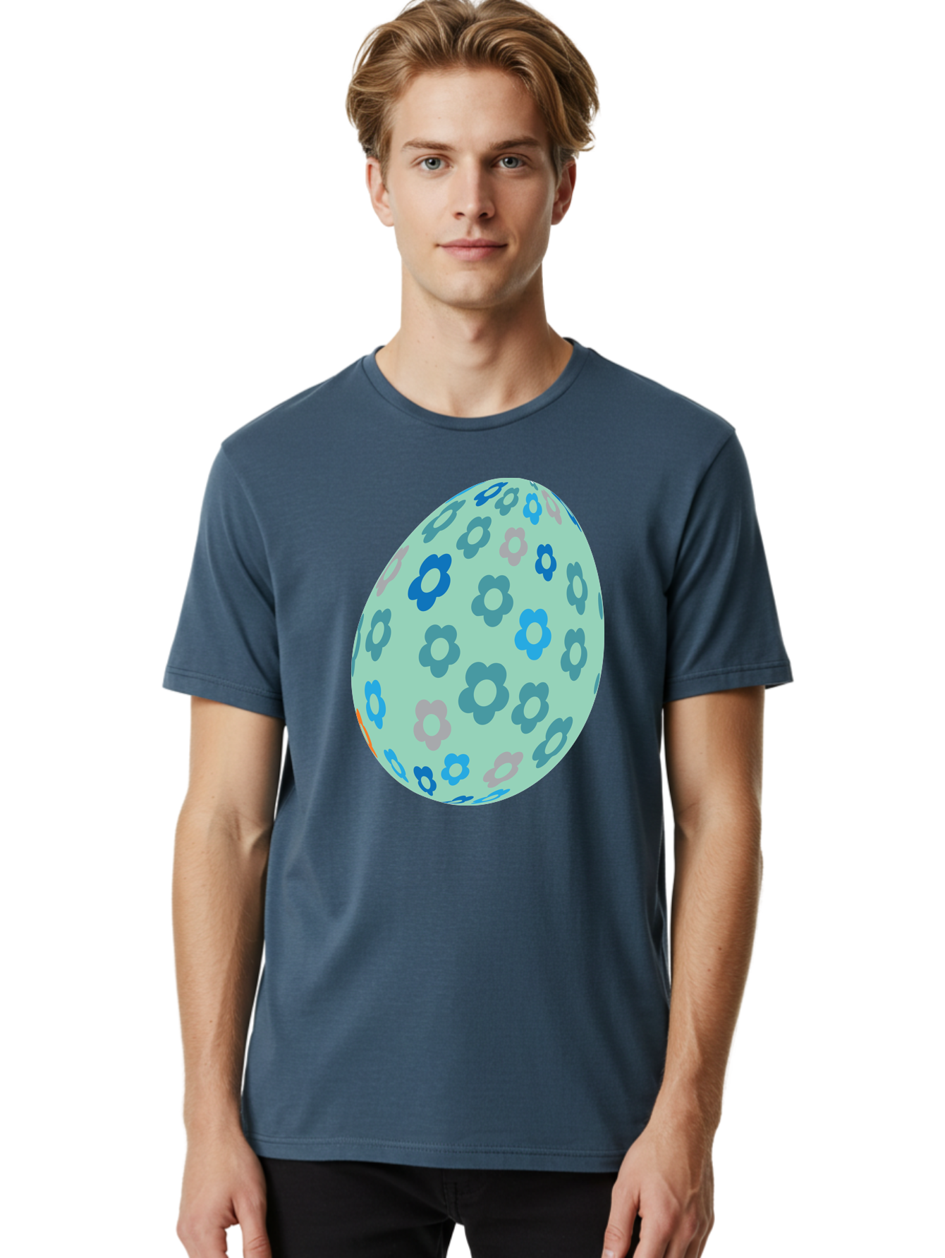 Floral-Easter-Egg-3 Men'S Graphic Tee, 100% Cotton, Comfortable Casual Summer Wear, Machine Washable, Blue Flowers, Pastel Colors, Floral Pattern, Easter Egg, Spring Theme, Decorative Design, Digital Illustration Aac727