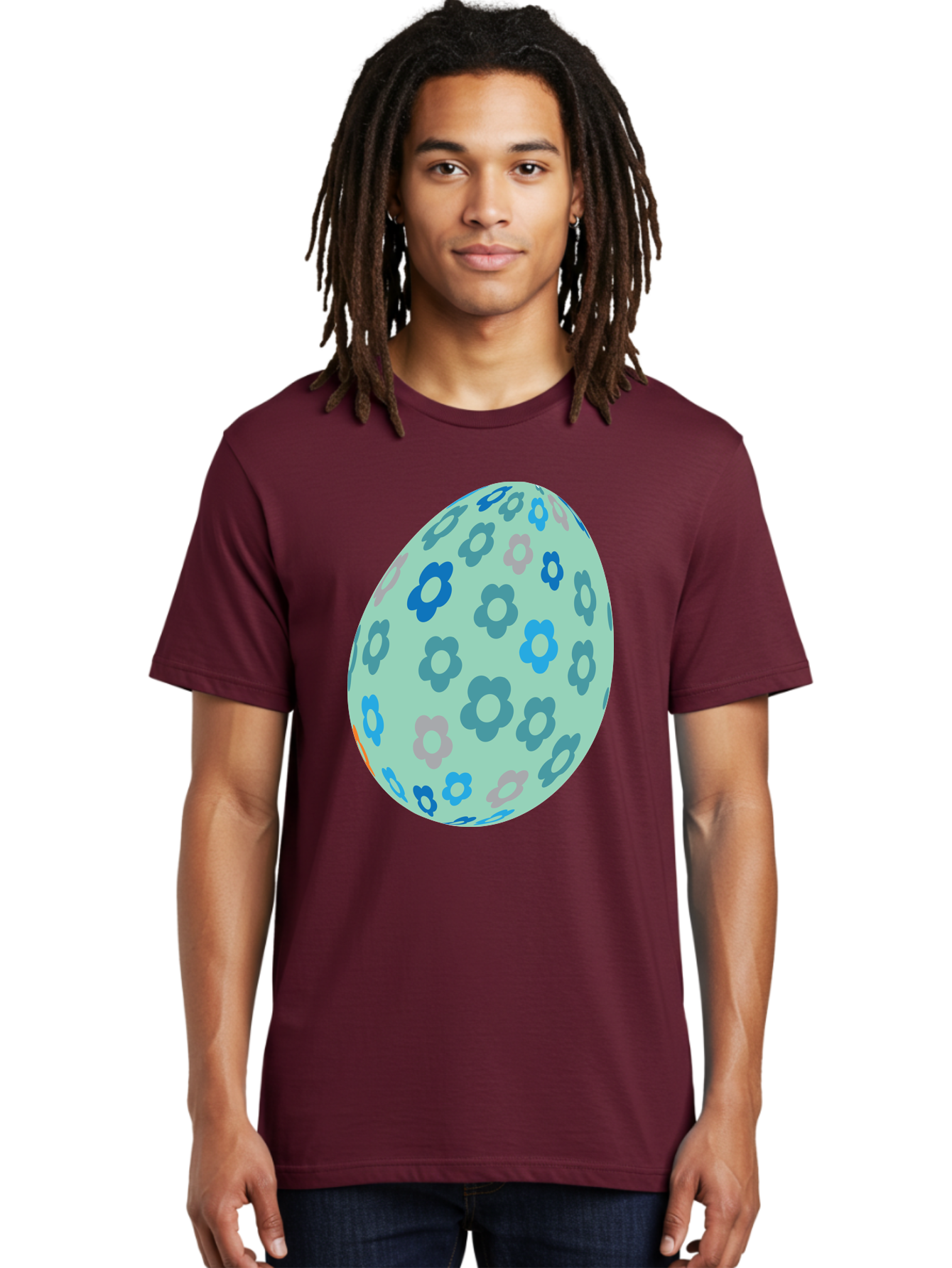 Floral-Easter-Egg-3 Men'S Graphic Tee, 100% Cotton, Comfortable Casual Summer Wear, Machine Washable, Blue Flowers, Pastel Colors, Floral Pattern, Easter Egg, Spring Theme, Decorative Design, Digital Illustration Aac727