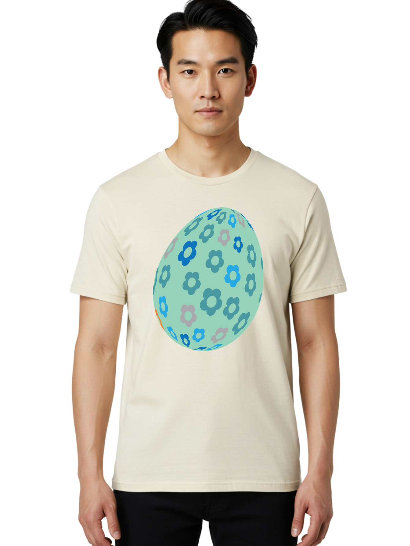Floral-Easter-Egg-3 Men'S Graphic Tee, 100% Cotton, Comfortable Casual Summer Wear, Machine Washable, Blue Flowers, Pastel Colors, Floral Pattern, Easter Egg, Spring Theme, Decorative Design, Digital Illustration Aac727