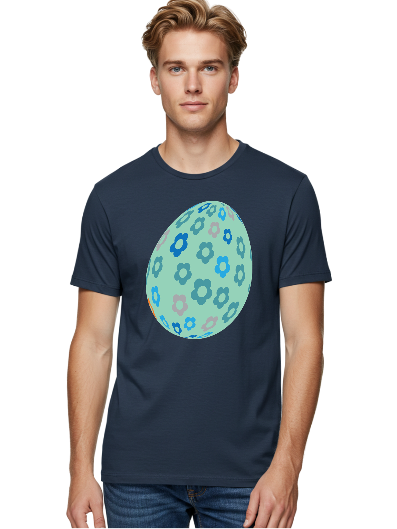 Floral-Easter-Egg-3 Men'S Graphic Tee, 100% Cotton, Comfortable Casual Summer Wear, Machine Washable, Blue Flowers, Pastel Colors, Floral Pattern, Easter Egg, Spring Theme, Decorative Design, Digital Illustration Aac727