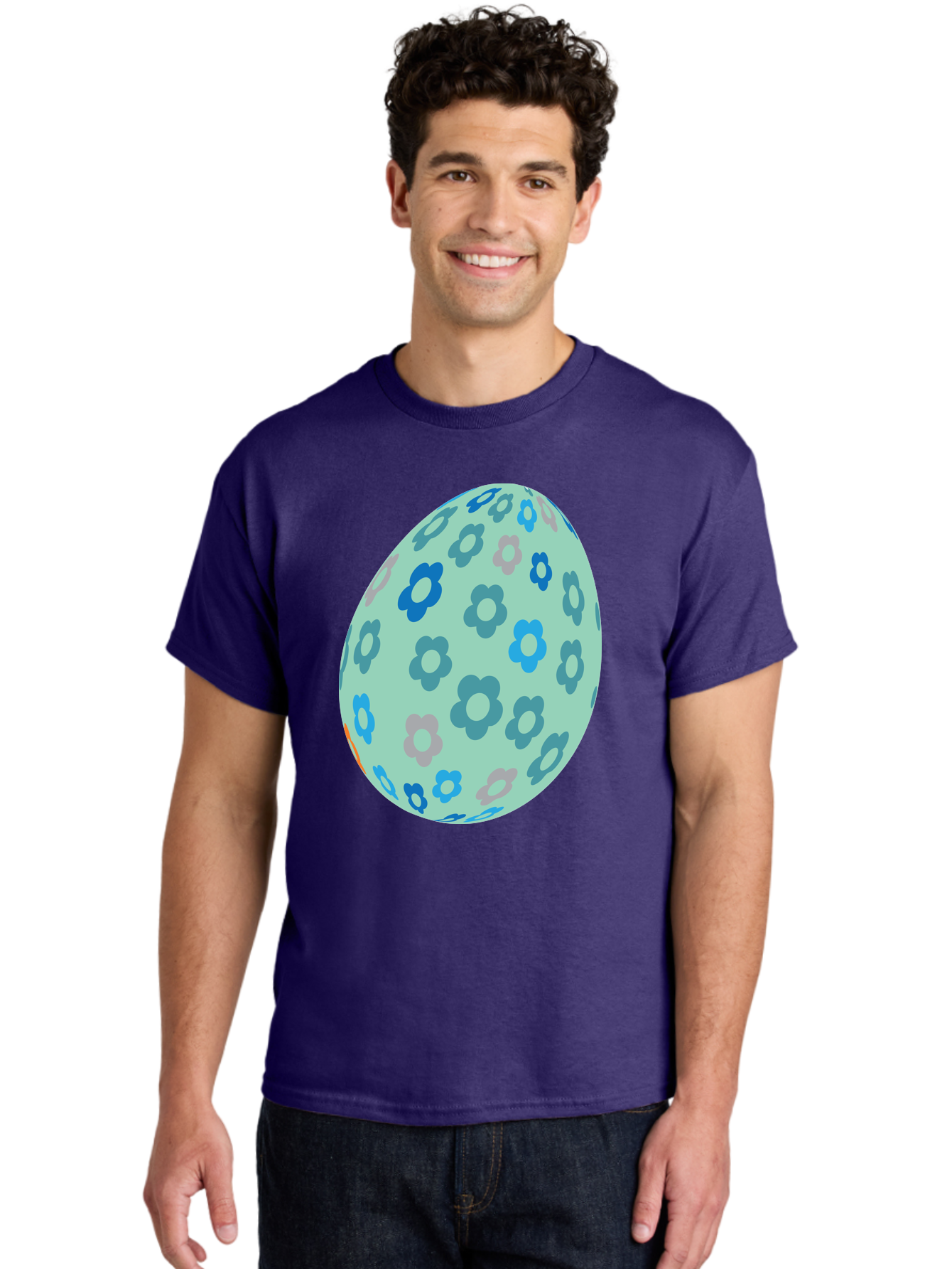 Floral-Easter-Egg-3 Men'S Graphic Tee, 100% Cotton, Comfortable Casual Summer Wear, Machine Washable, Blue Flowers, Pastel Colors, Floral Pattern, Easter Egg, Spring Theme, Decorative Design, Digital Illustration Aac727