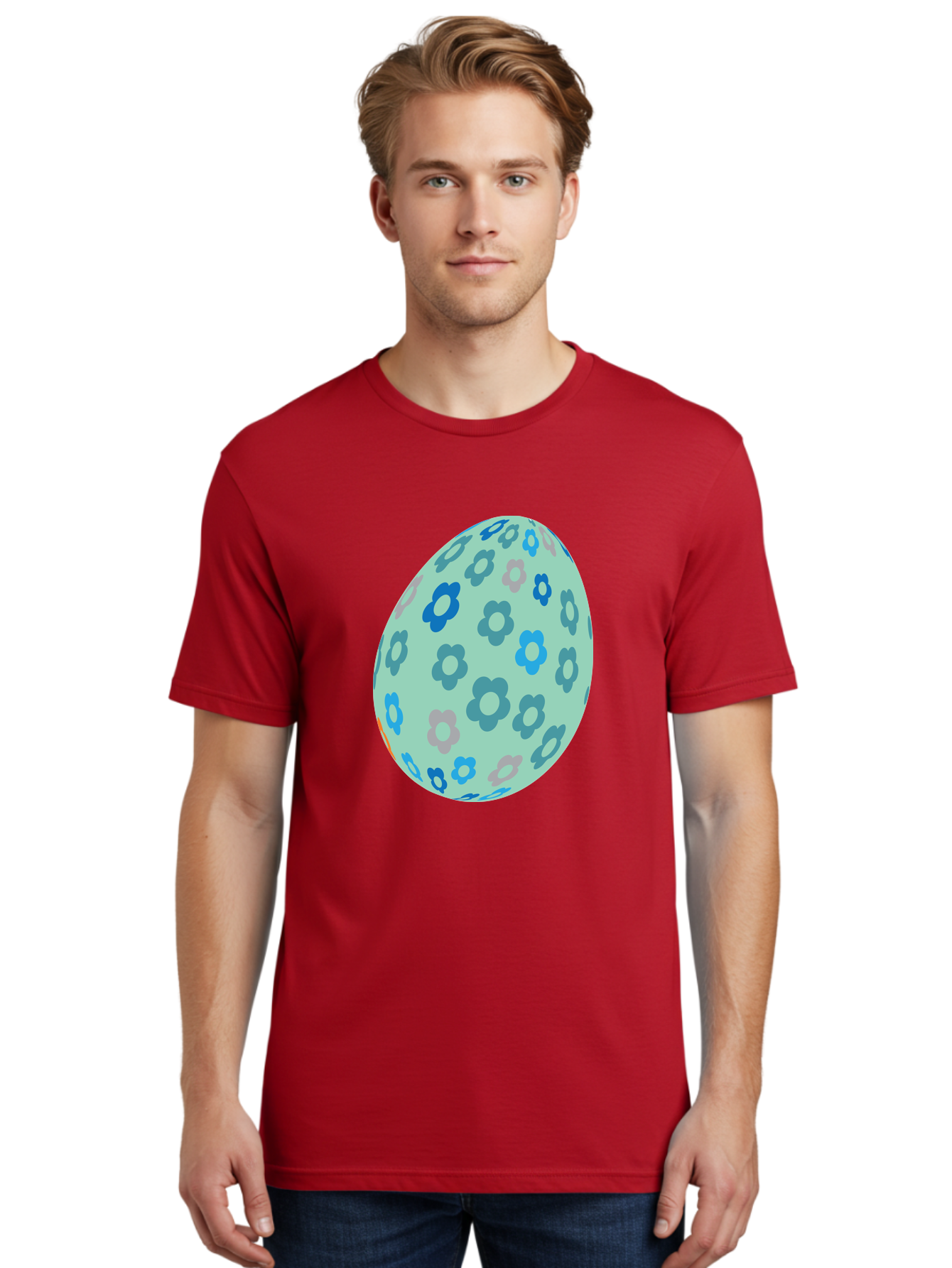 Floral-Easter-Egg-3 Men'S Graphic Tee, 100% Cotton, Comfortable Casual Summer Wear, Machine Washable, Blue Flowers, Pastel Colors, Floral Pattern, Easter Egg, Spring Theme, Decorative Design, Digital Illustration Aac727