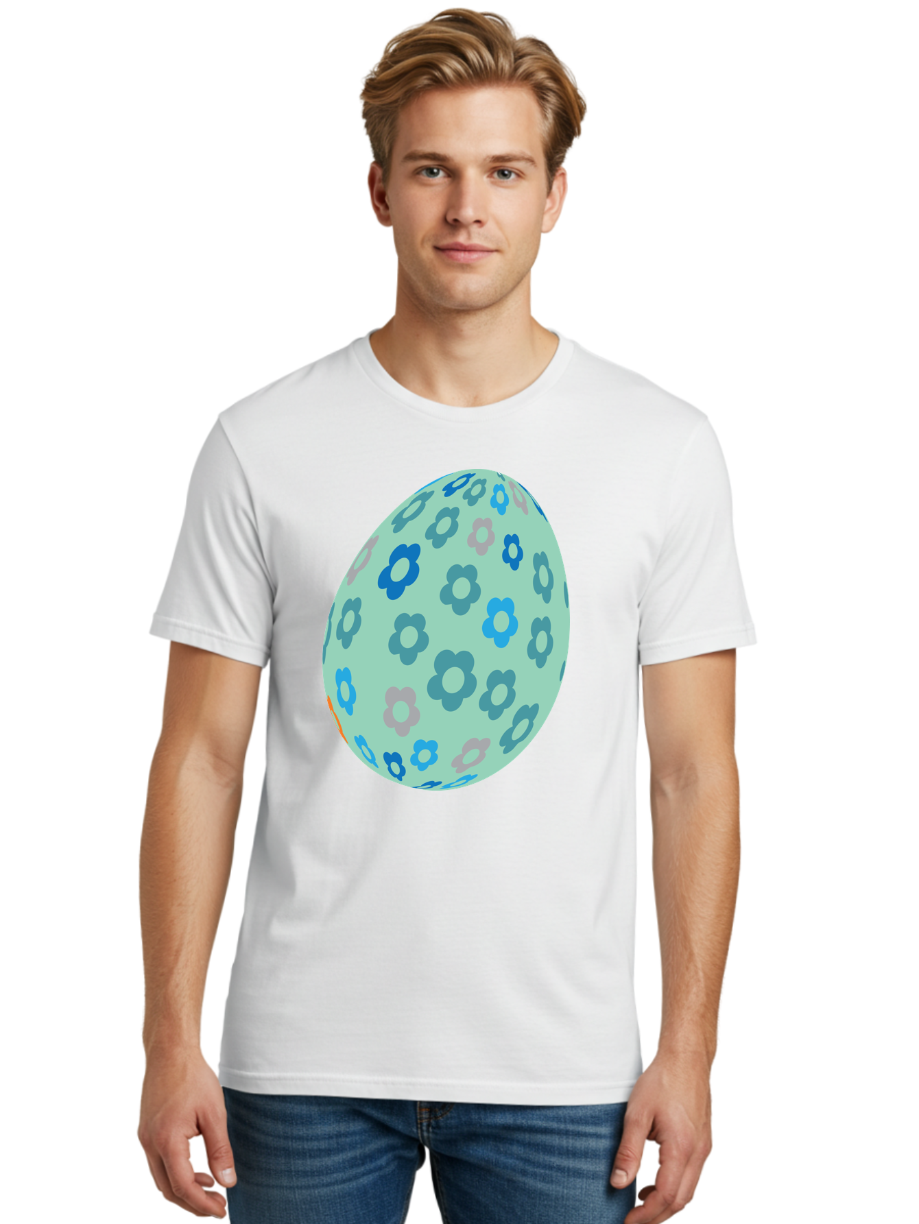 Floral-Easter-Egg-3 Men'S Graphic Tee, 100% Cotton, Comfortable Casual Summer Wear, Machine Washable, Blue Flowers, Pastel Colors, Floral Pattern, Easter Egg, Spring Theme, Decorative Design, Digital Illustration Aac727