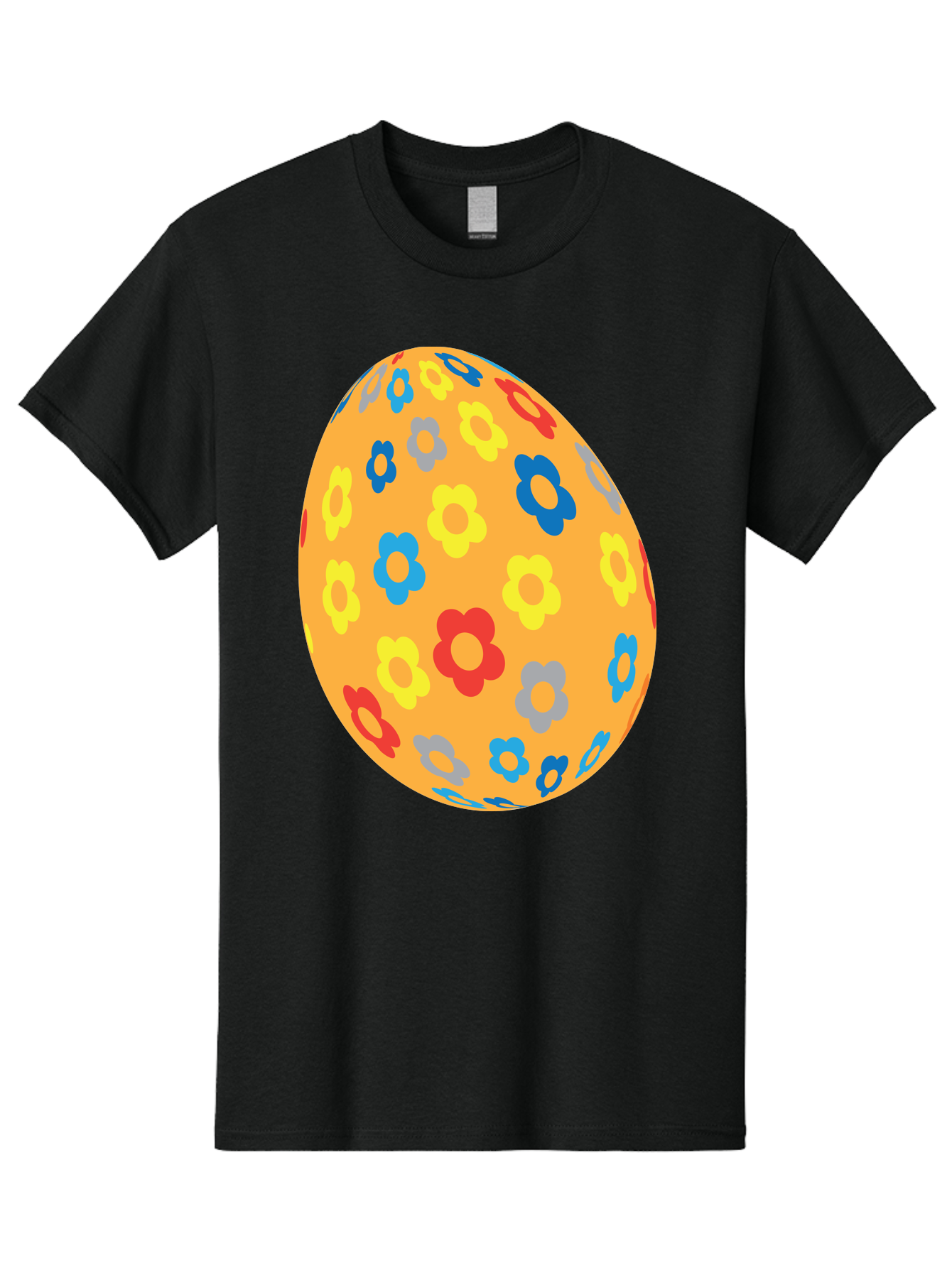 Floral-Easter-Egg Men'S Graphic Tee, 100% Cotton, Comfortable Casual Summer Wear, Machine Washable, Orange Easter Egg, Colorful Flowers, Decorative Pattern, Festive Design, Spring Theme, Vibrant Colors, Easter Decoration, Floral Motif Aac728