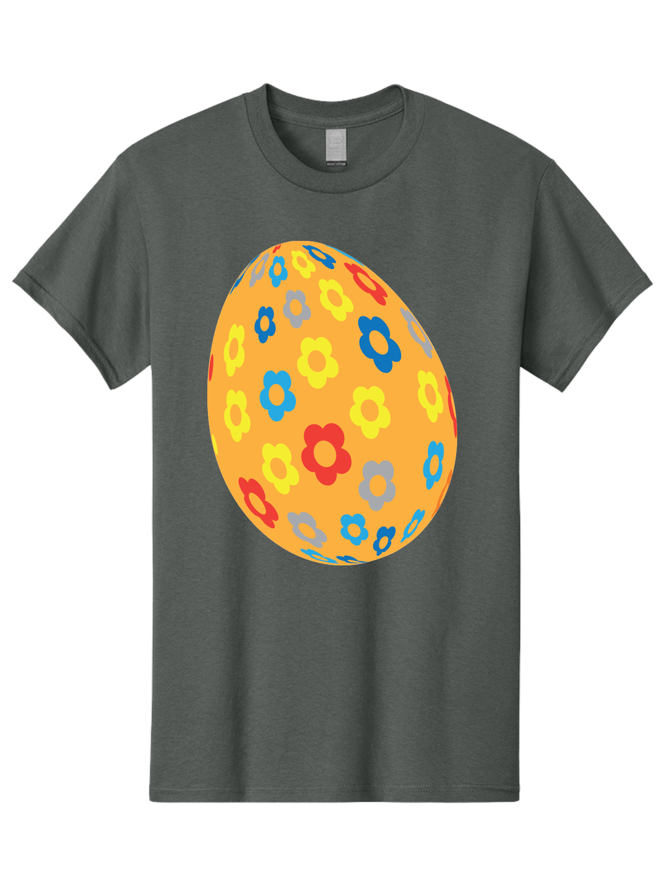 Floral-Easter-Egg Men'S Graphic Tee, 100% Cotton, Comfortable Casual Summer Wear, Machine Washable, Orange Easter Egg, Colorful Flowers, Decorative Pattern, Festive Design, Spring Theme, Vibrant Colors, Easter Decoration, Floral Motif Aac728