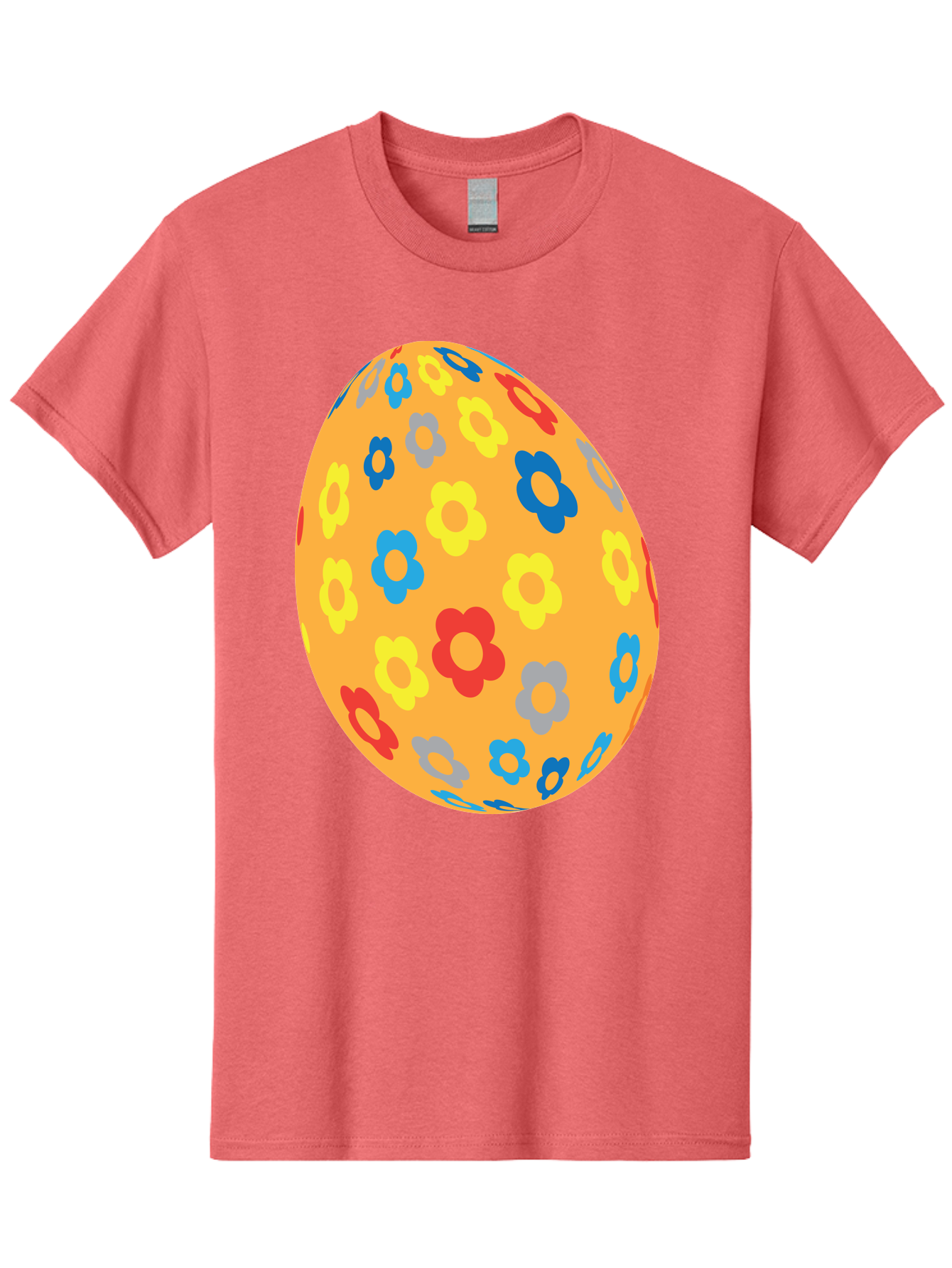 Floral-Easter-Egg Men'S Graphic Tee, 100% Cotton, Comfortable Casual Summer Wear, Machine Washable, Orange Easter Egg, Colorful Flowers, Decorative Pattern, Festive Design, Spring Theme, Vibrant Colors, Easter Decoration, Floral Motif Aac728
