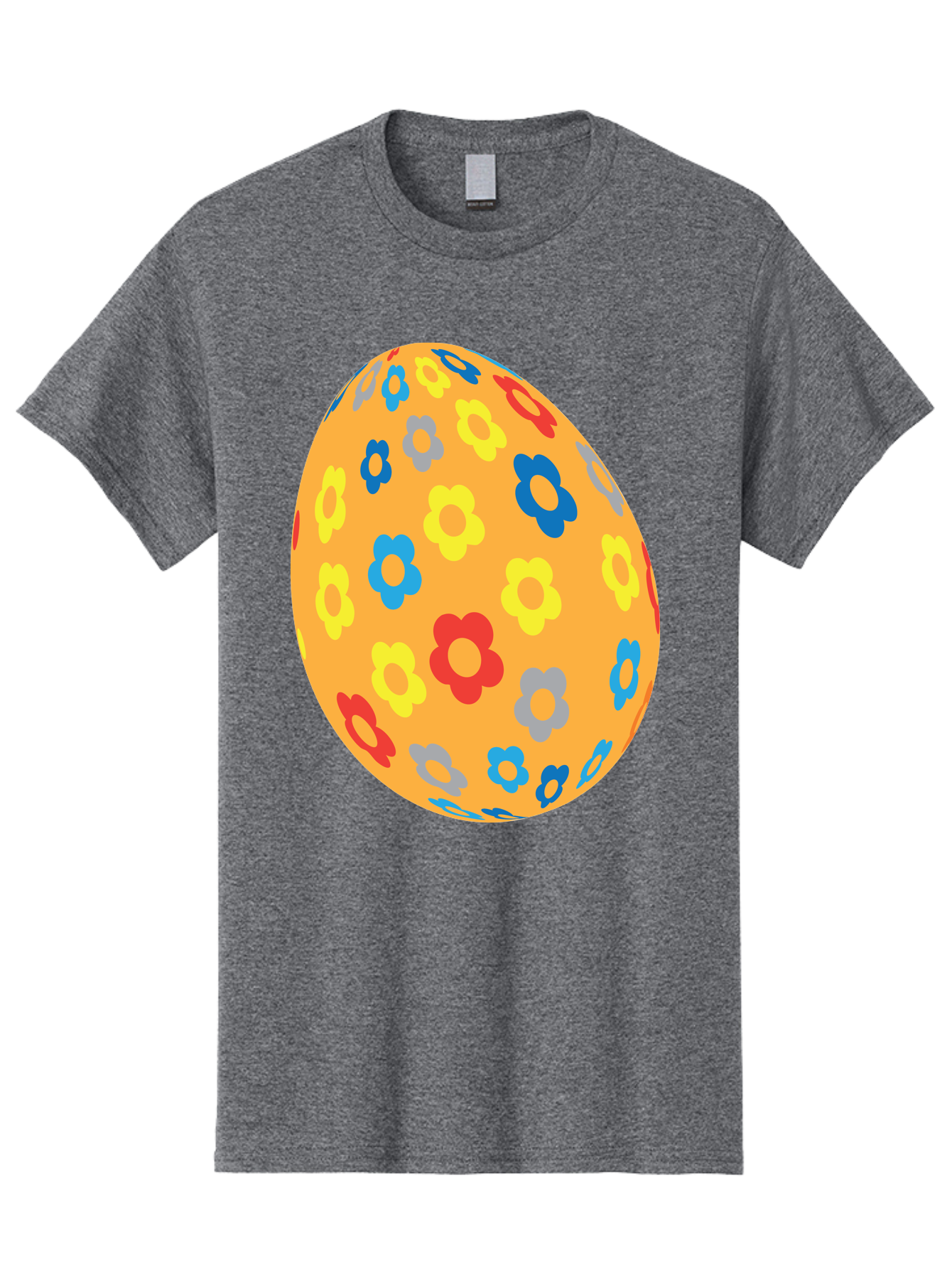 Floral-Easter-Egg Men'S Graphic Tee, 100% Cotton, Comfortable Casual Summer Wear, Machine Washable, Orange Easter Egg, Colorful Flowers, Decorative Pattern, Festive Design, Spring Theme, Vibrant Colors, Easter Decoration, Floral Motif Aac728