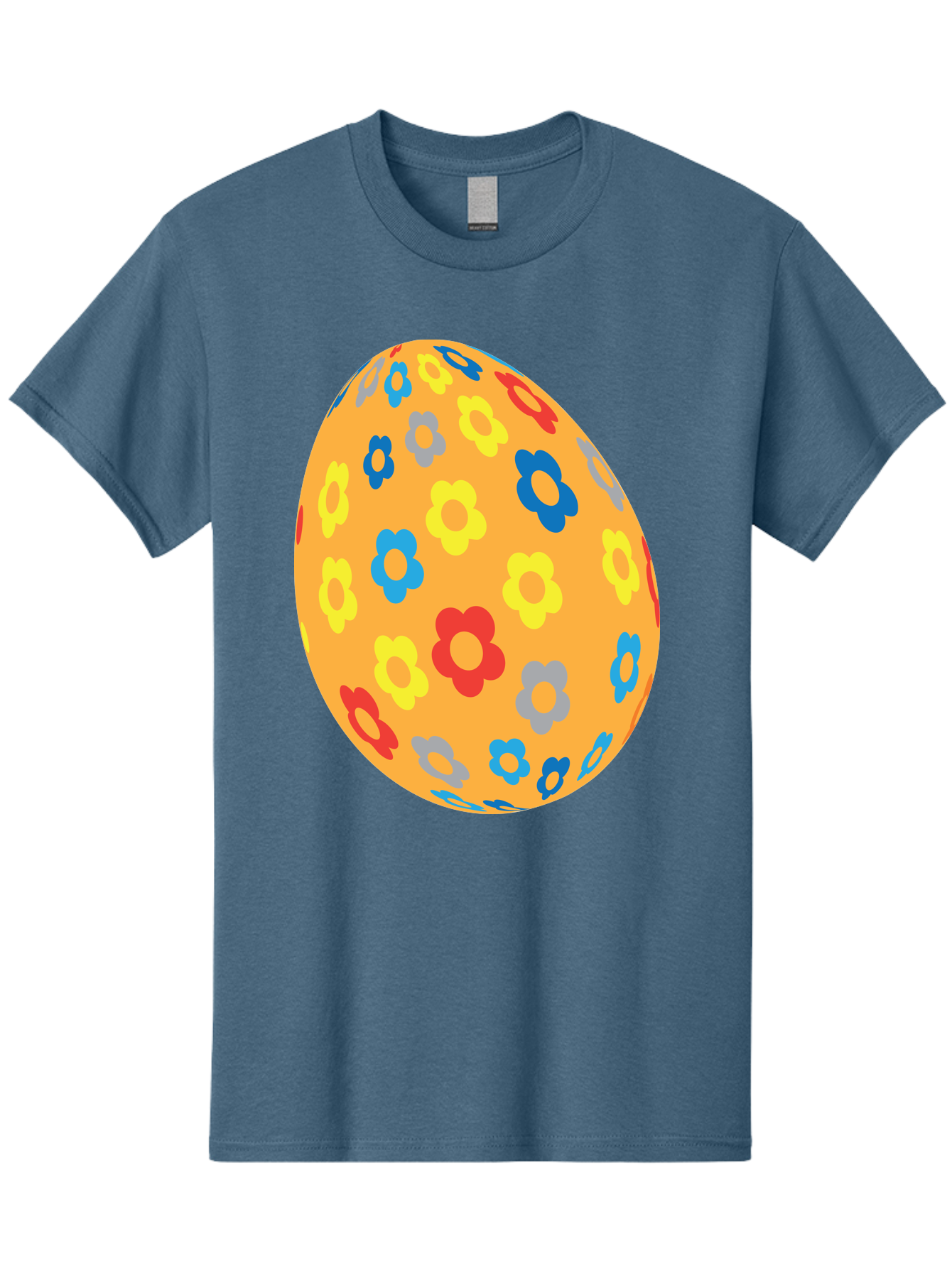 Floral-Easter-Egg Men'S Graphic Tee, 100% Cotton, Comfortable Casual Summer Wear, Machine Washable, Orange Easter Egg, Colorful Flowers, Decorative Pattern, Festive Design, Spring Theme, Vibrant Colors, Easter Decoration, Floral Motif Aac728