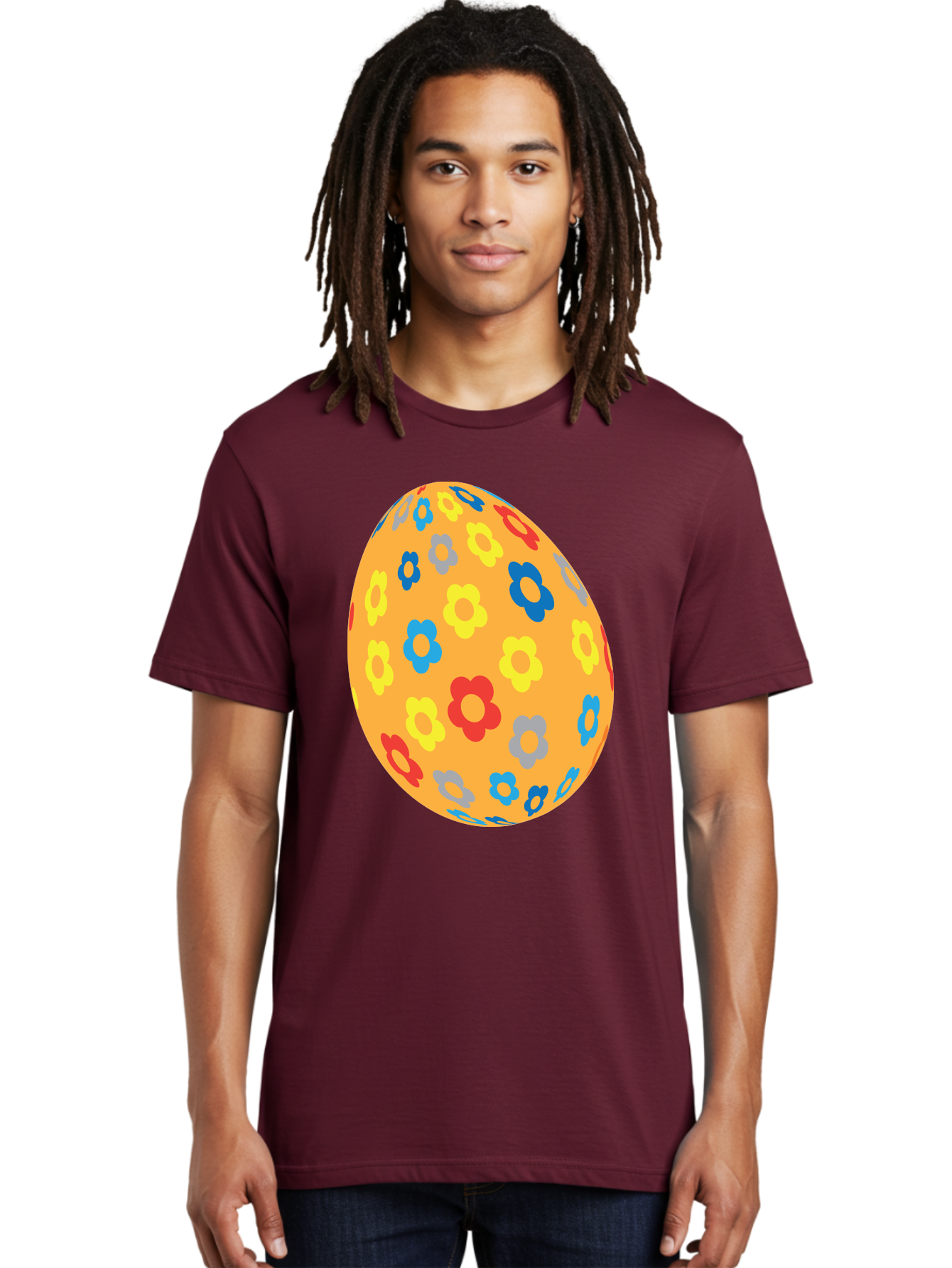 Floral-Easter-Egg Men'S Graphic Tee, 100% Cotton, Comfortable Casual Summer Wear, Machine Washable, Orange Easter Egg, Colorful Flowers, Decorative Pattern, Festive Design, Spring Theme, Vibrant Colors, Easter Decoration, Floral Motif Aac728