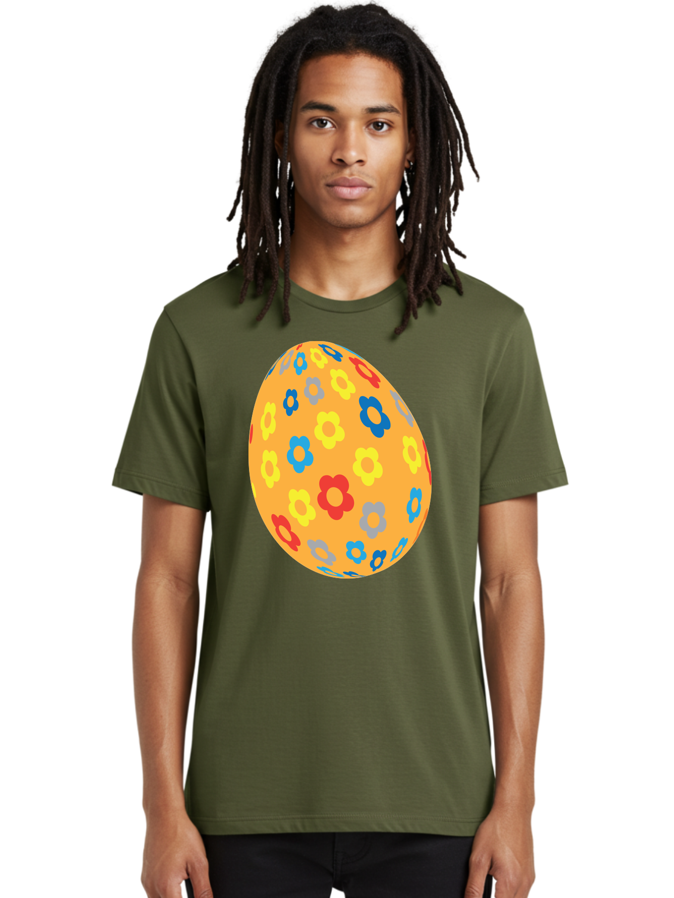 Floral-Easter-Egg Men'S Graphic Tee, 100% Cotton, Comfortable Casual Summer Wear, Machine Washable, Orange Easter Egg, Colorful Flowers, Decorative Pattern, Festive Design, Spring Theme, Vibrant Colors, Easter Decoration, Floral Motif Aac728